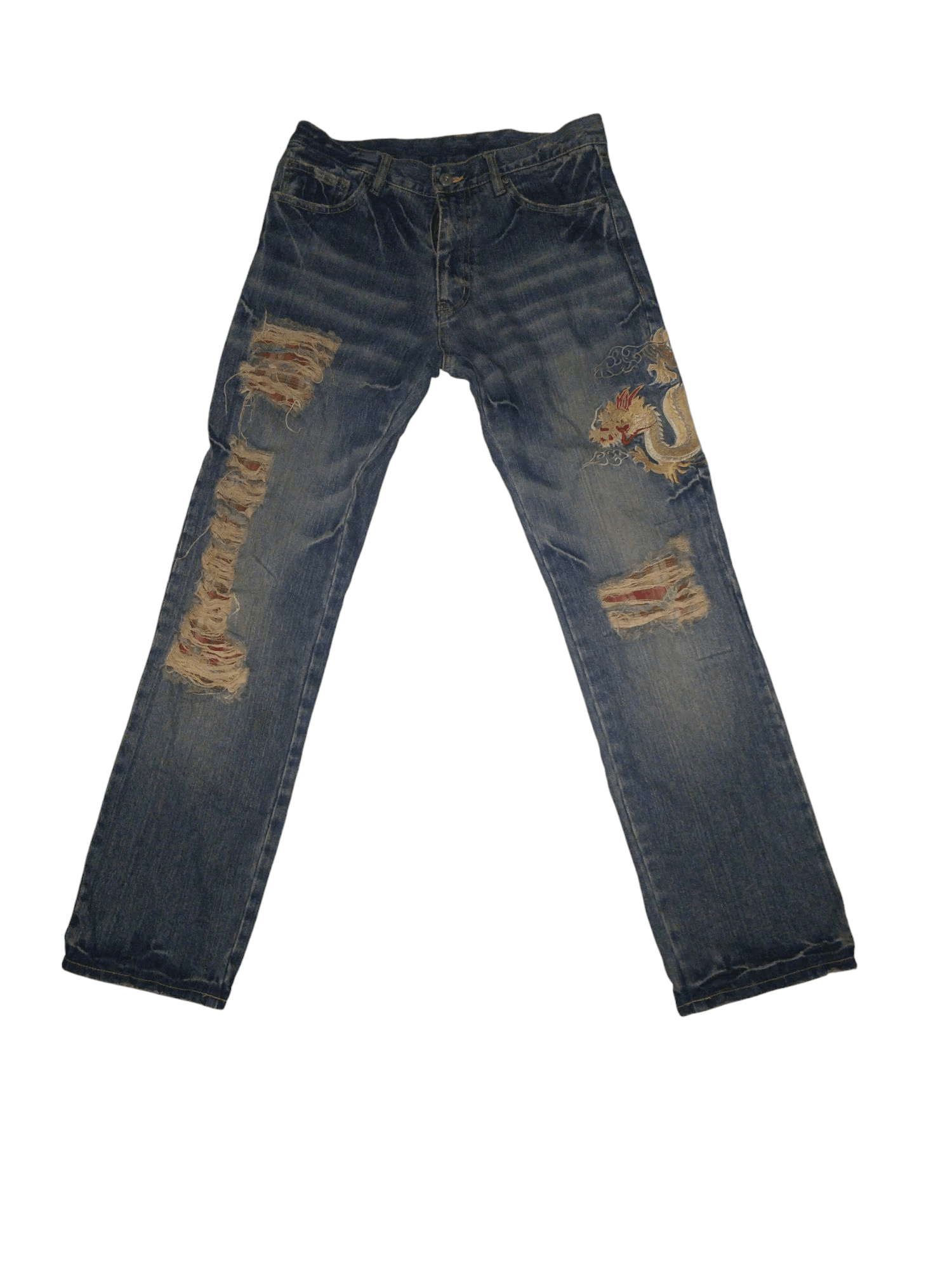 Japanese Brand Vintage Archival Sukajan Dragon Distressed Denim Size US 31 - 1 Thumbnail