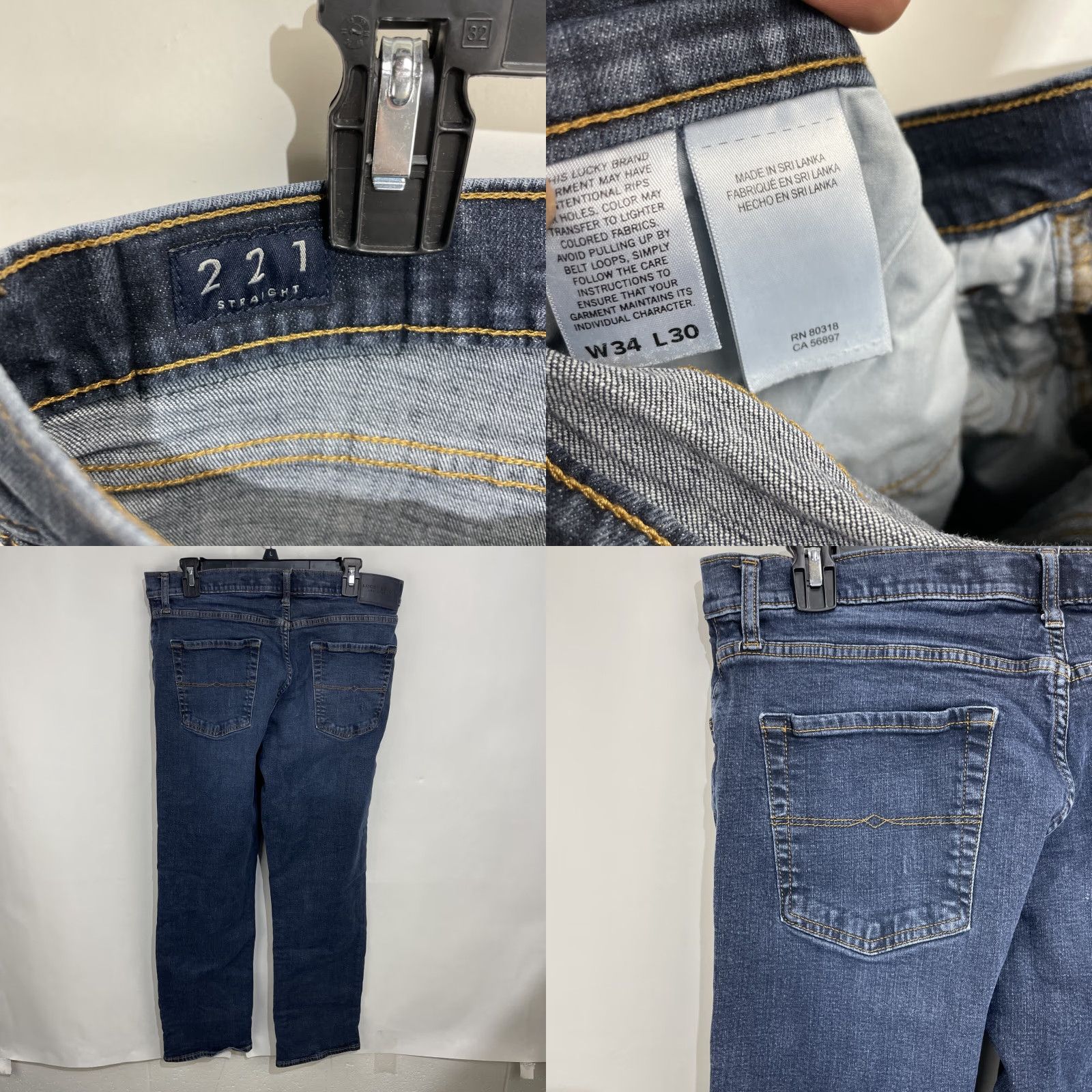 Lucky Brand Lucky Brand Jeans Mens 34X30 Blue 221 Straight Model Dark Wash Denim Jeans 5-Pocket Belt Loops Regular Fit Cotton Spandex Machine Washable Size US 34 / EU 50 - 8 Thumbnail