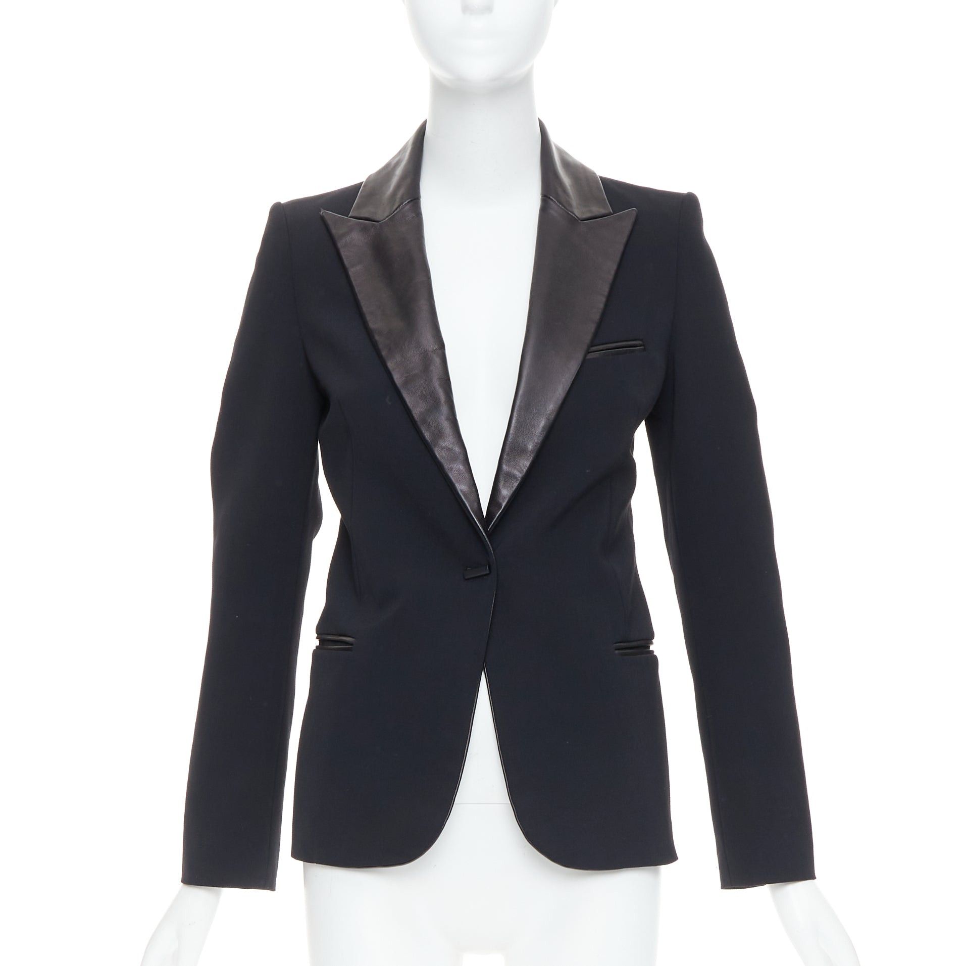 plein sud PLEIN SUD black soft leather peak collar geometric buttons blazer jacket Size XS / US 0-2 / IT 36-38 - 1 Thumbnail