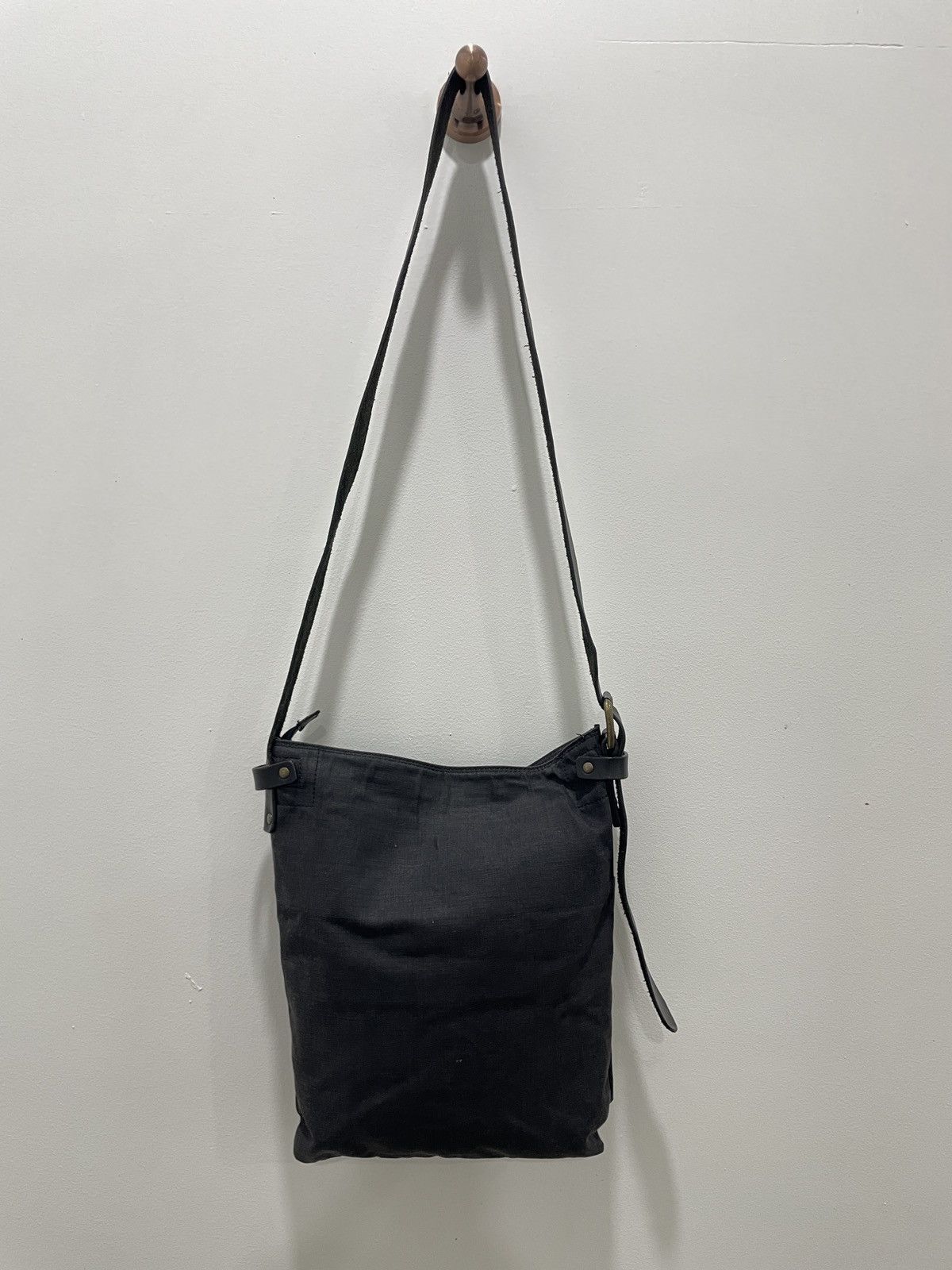 Dries Van Noten Black Canvas Leather Double Pocket Bag Military Style Size ONE SIZE - 3 Thumbnail