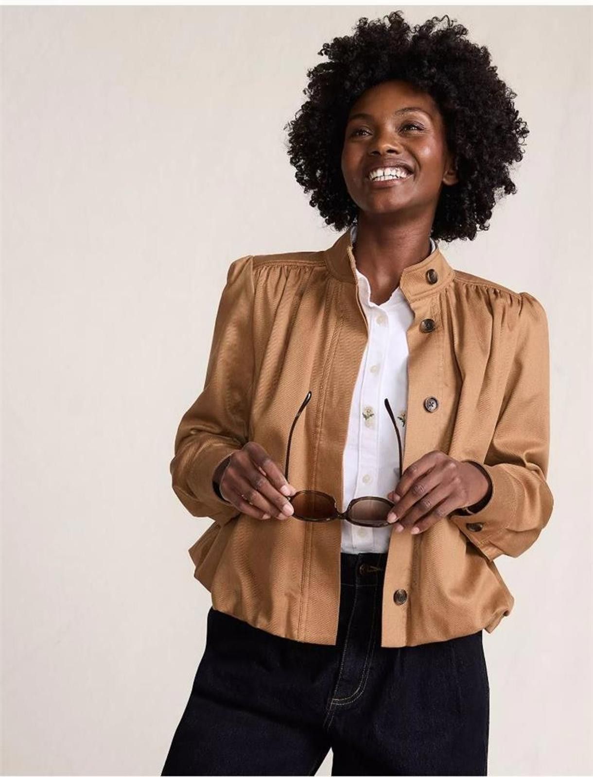 NWT Lands' End Women's Drapey Twill Bubble Jacket Camel S