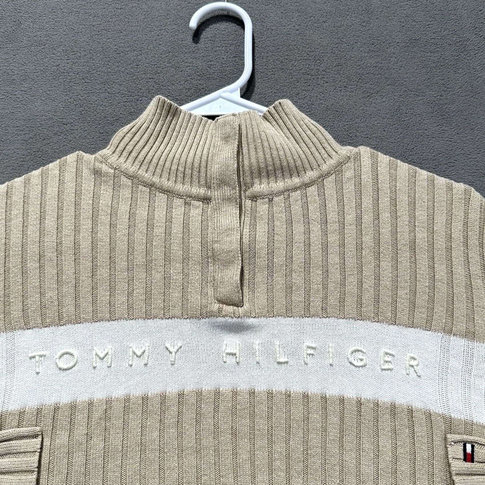 Tommy Hilfiger Tommy Hilfiger Sweater Womens XL Beige Striped Ribbed Knit Cropped Pullover GUC Size M / US 6-8 / IT 42-44 - 3 Thumbnail