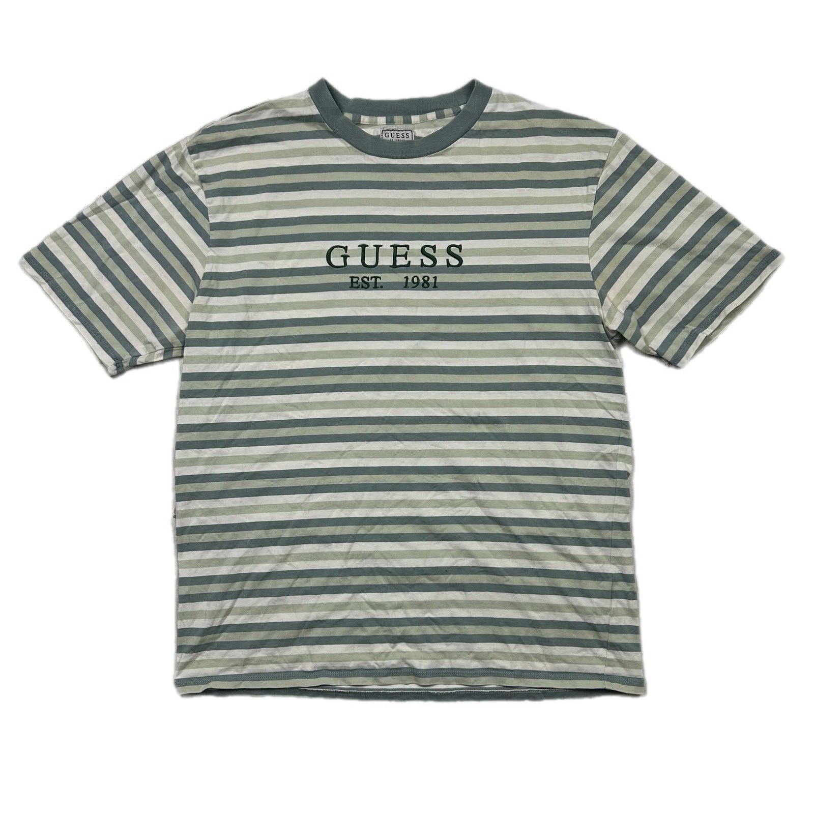 Guess Men’s GUESS Spell Out Short Sleeve Striped T-Shirt Small Size US S / EU 44-46 / 1 - 1 Thumbnail