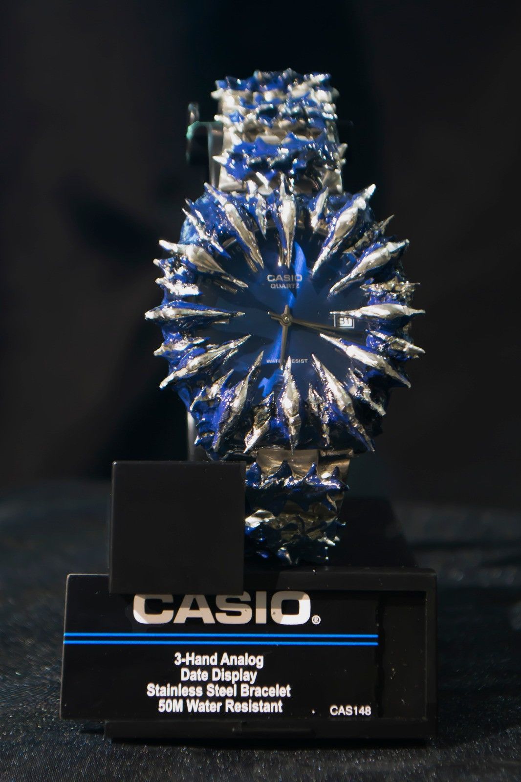 Casio Casio Watch Silver Chrome w Marine Blue Customized Size ONE SIZE - 1 Thumbnail