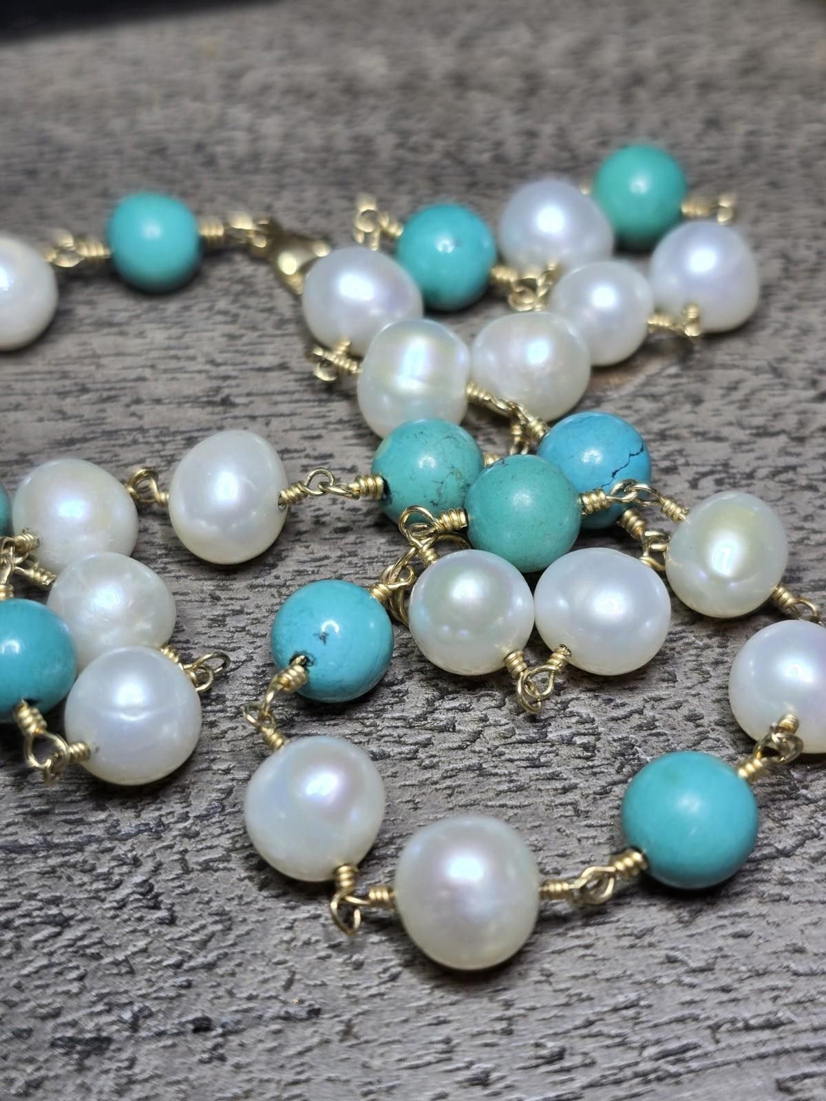 The Unbranded Brand 14k yellow gold Wire Necklace – Pearls & Turquoise Beads 21g Size ONE SIZE - 8 Thumbnail
