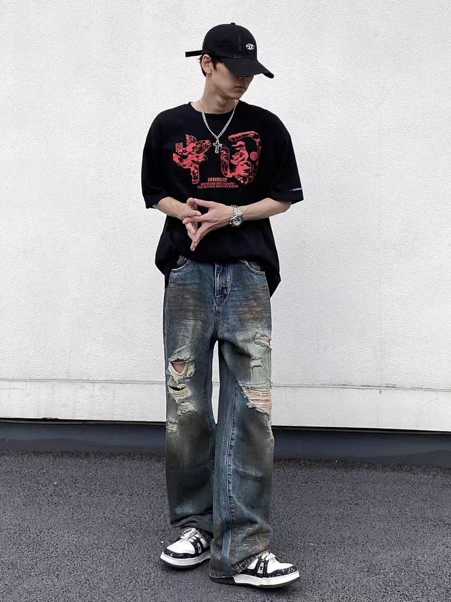 Vintage High street wasteland style ripped tie-dye baggy jeans Size US 32 / EU 48 - 5 Thumbnail