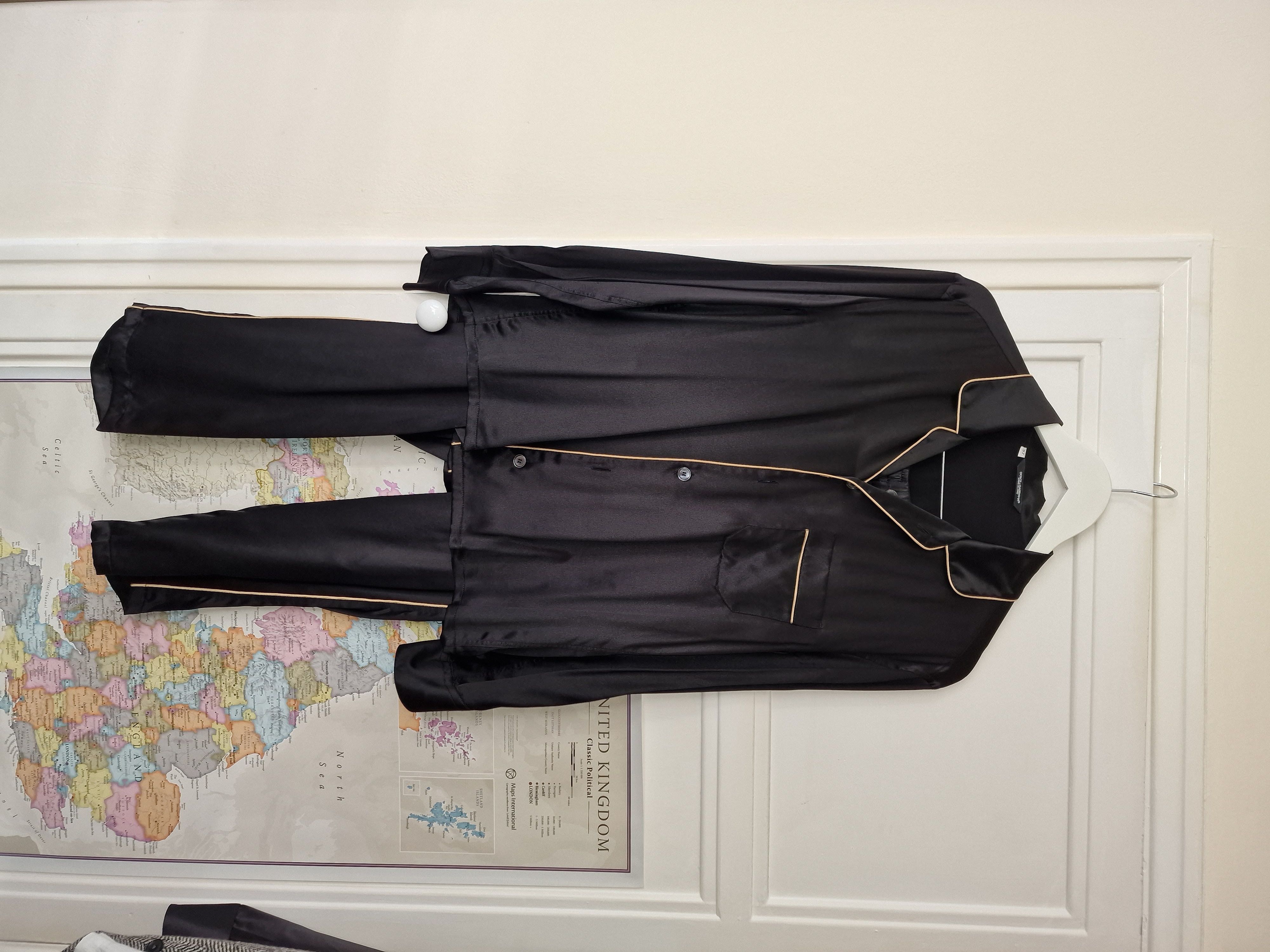 image of Dolce Gabbana Aw16 Black Silk Pyjamas Shirt And Trousers, Men's (Size Small)