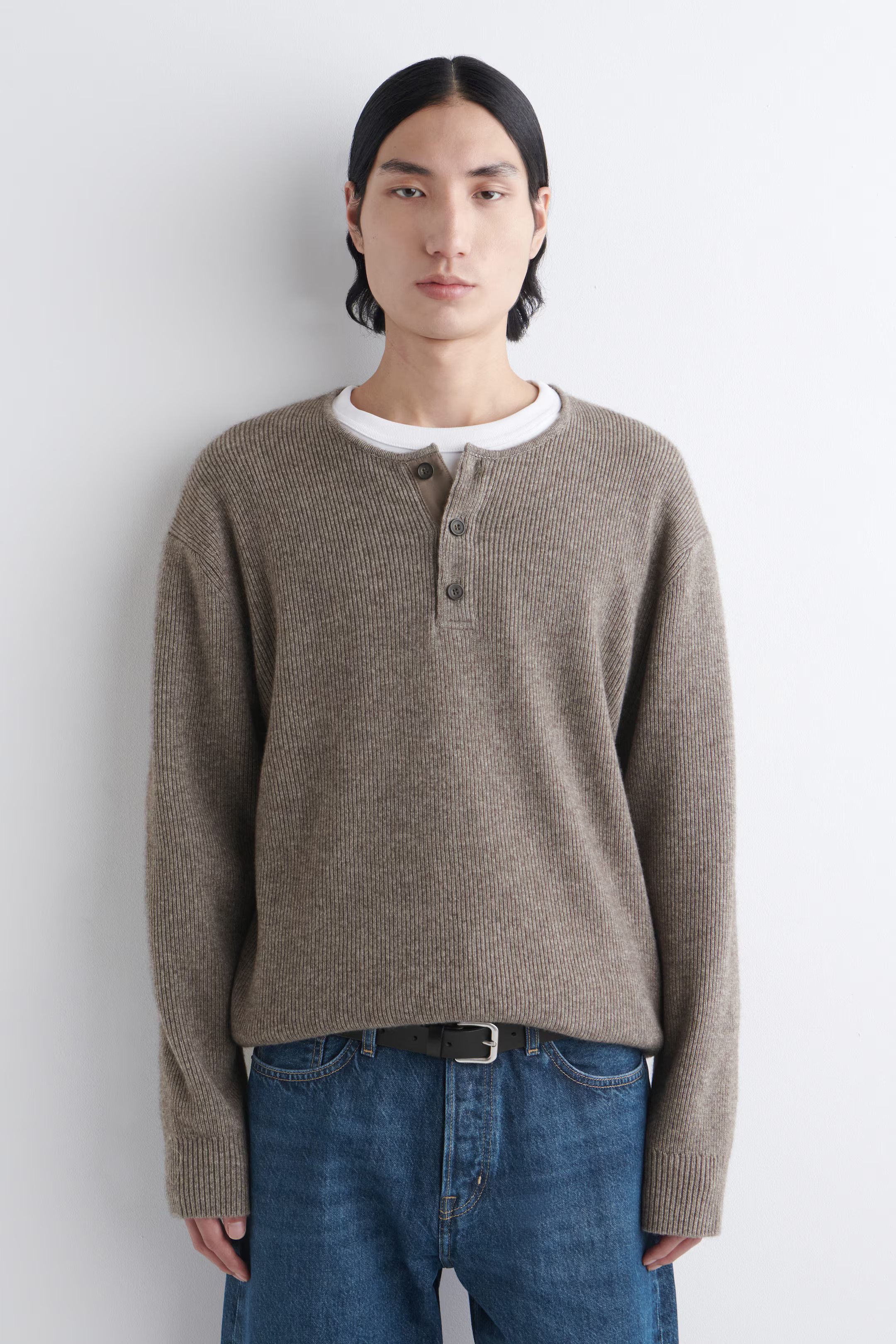 Cos KNITTED MERINO-YAK HENLEY TOP Size US L / EU 52-54 / 3 - 4 Thumbnail