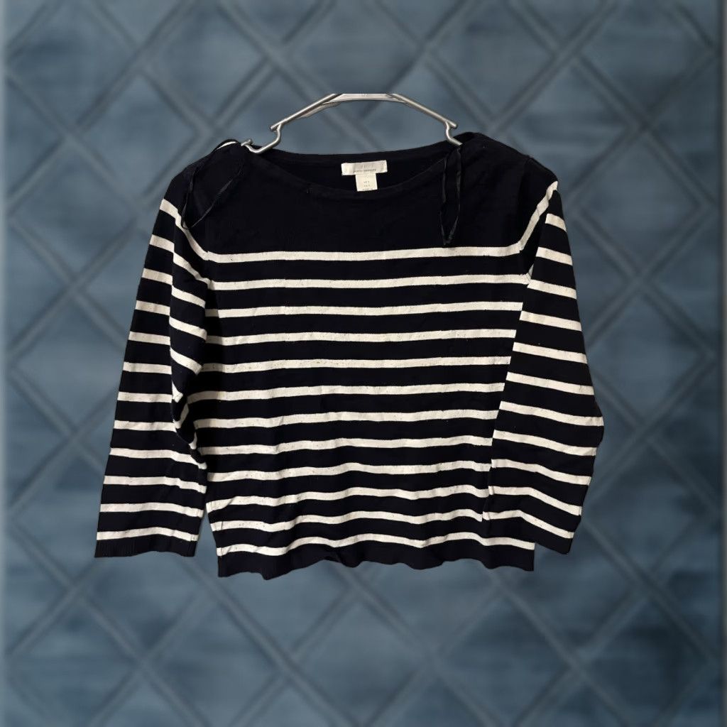H&M H&M Women’s Black Striped Boat Neck Long Sleeve Pullover Sweater Small Size S / US 4 / IT 40 - 1 Thumbnail