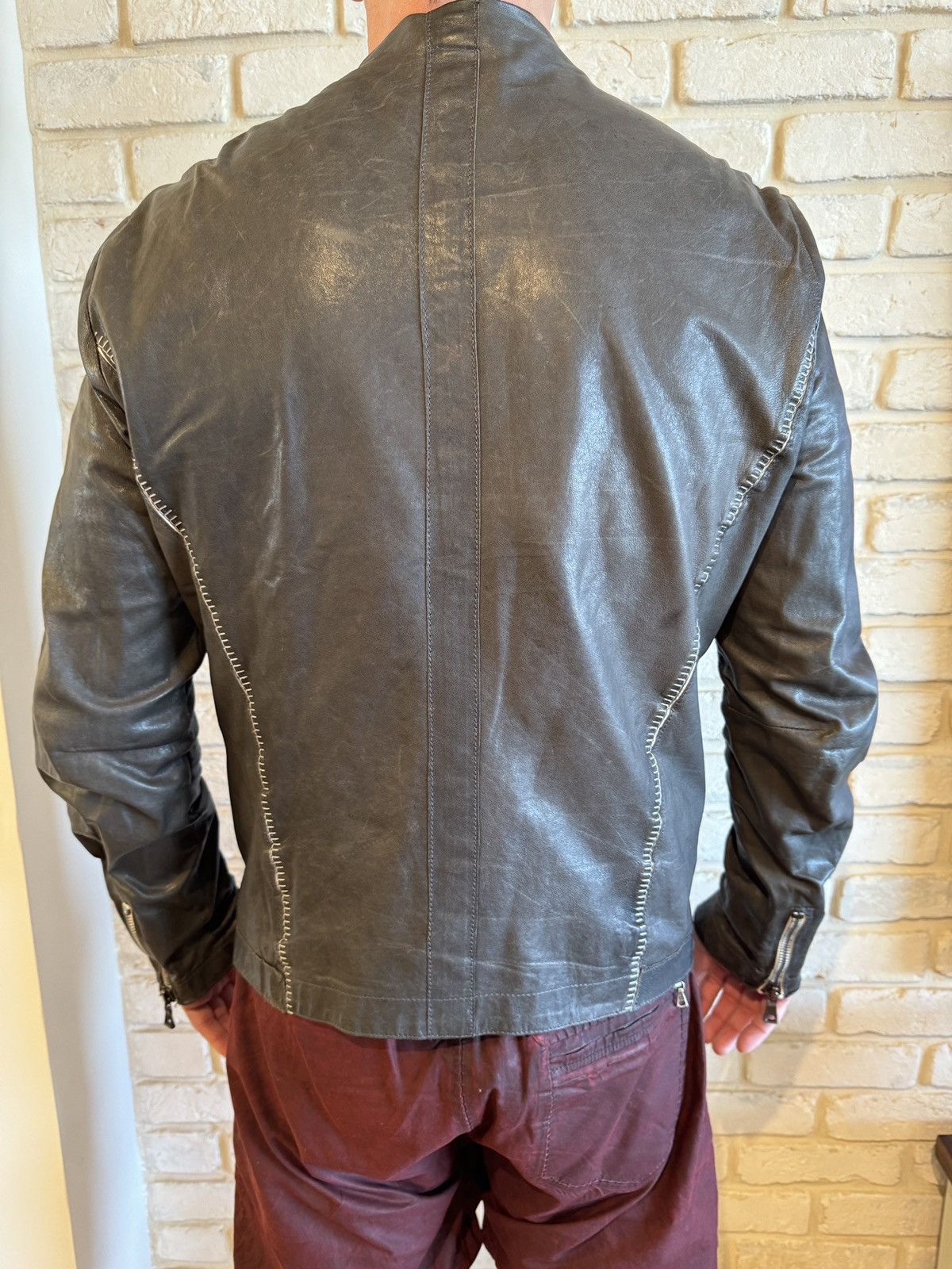 Transit Black leather jacket. White stitches. Size US M / EU 48-50 / 2 - 3 Thumbnail