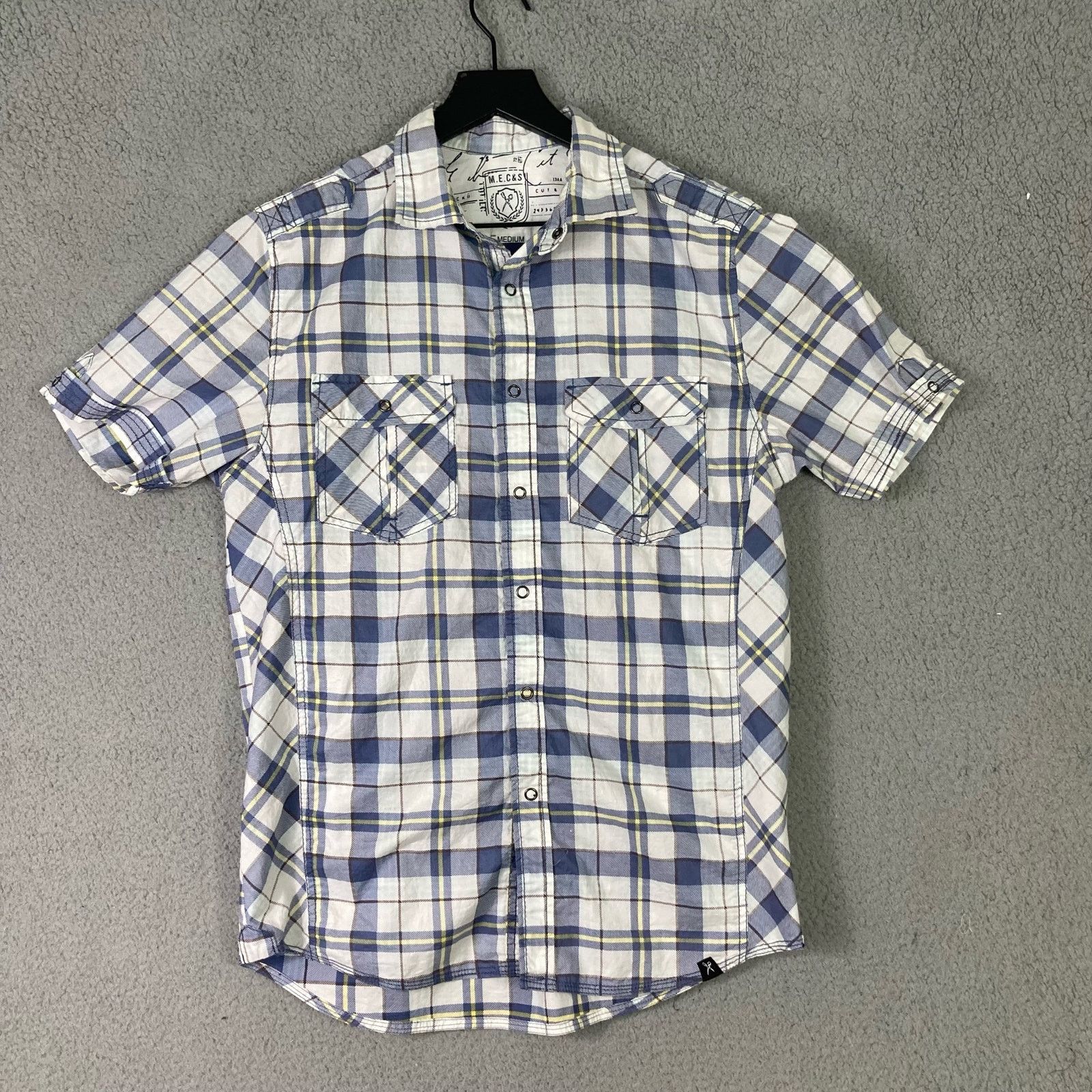 Marc Ecko Marc Ecko Men's Short Sleeve Plaid Shirt Size M White Blue Size US M / EU 48-50 / 2 - 3 Thumbnail
