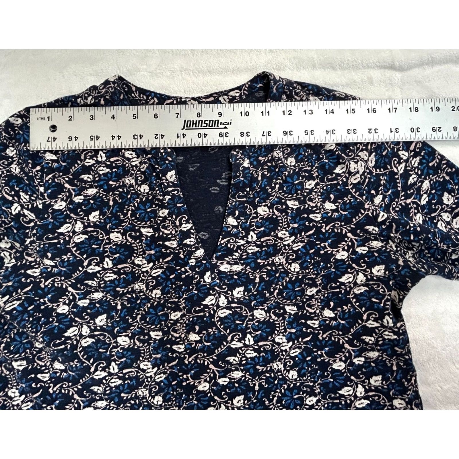 Lucky Brand Lucky Brand Womens Floral Long Sleeve Split Neck Top M Navy Blue Casual Size M / US 6-8 / IT 42-44 - 5 Thumbnail