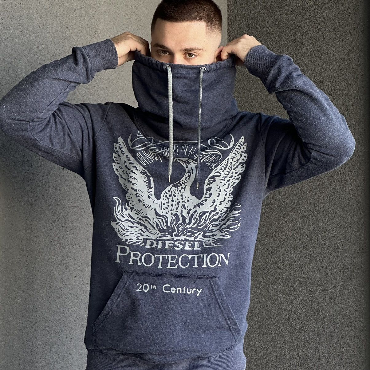 Diesel Vintage Diesel Hoodie Big Logo Double Neck Y2K 00s USA Size US L / EU 52-54 / 3 - 2 Thumbnail