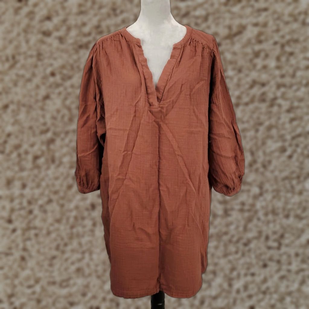 Old Navy Old Navy Women 2X Brown V Neck Balloon Sleeve Gauzy Mini Micro Dress Tunic Size XXL / US 16-18 / IT 52-54 - 1 Thumbnail