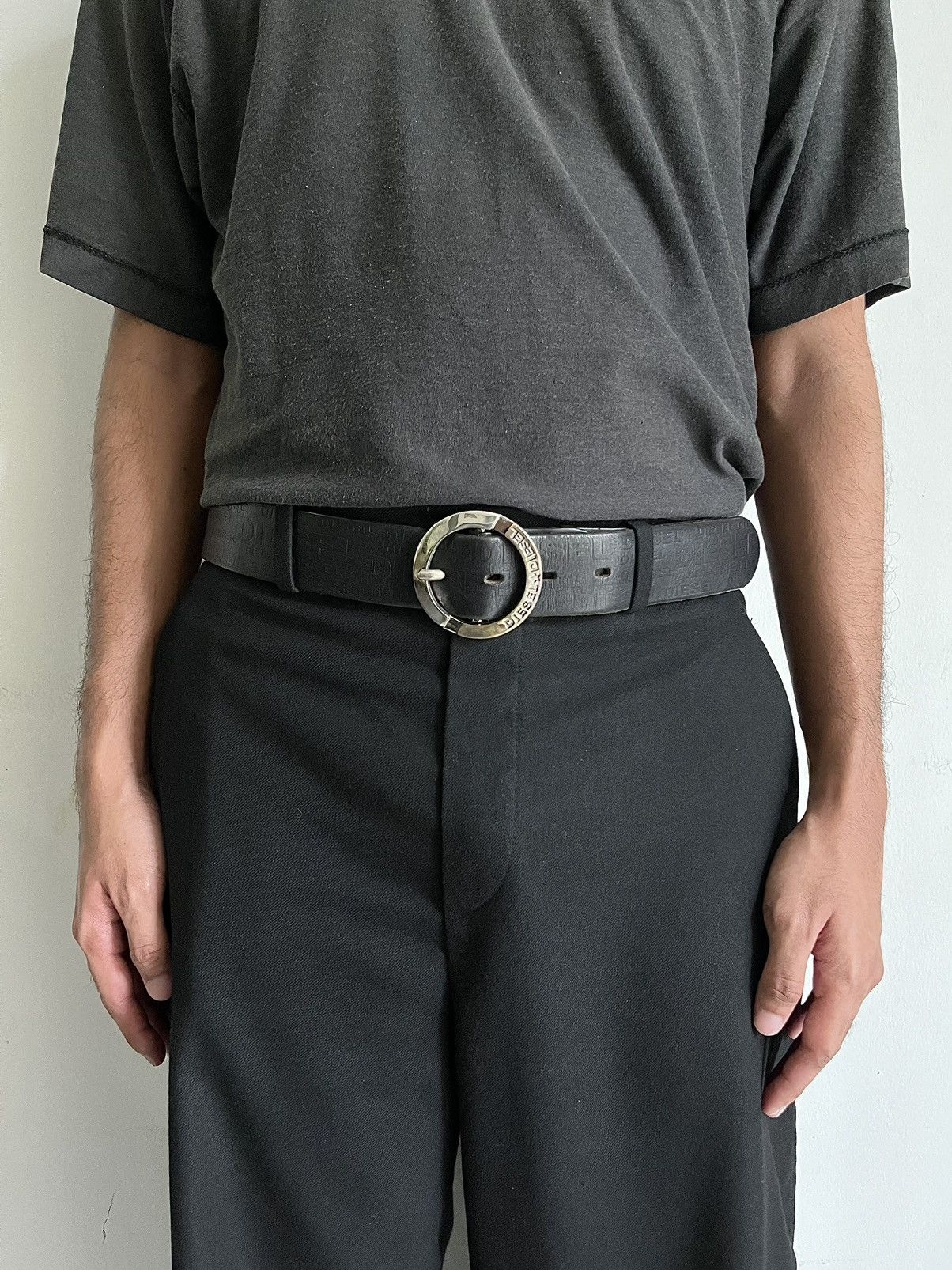 image of Archival Clothing x Diesel Circle Buckle Black Leather Belt, Men's