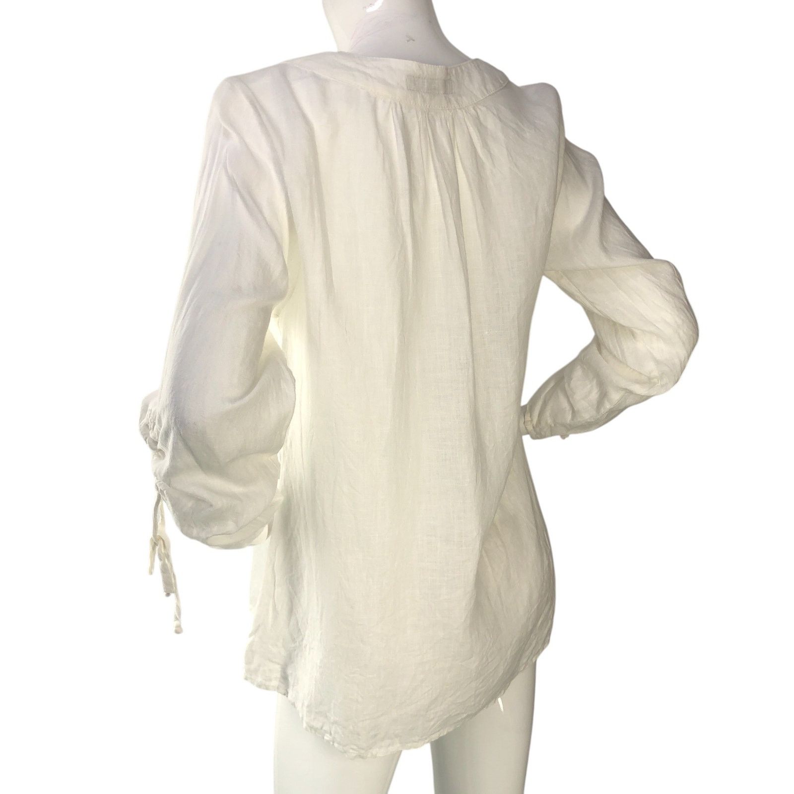 FLAX Flax Size P US XS Top Blouse Ruched Sleeve Linen Gauze White Size XS / US 0-2 / IT 36-38 - 6 Thumbnail