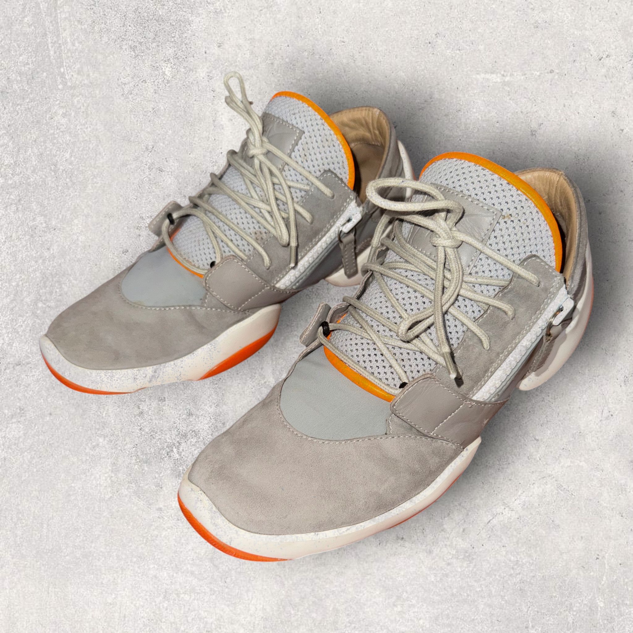 Giuseppe Zanotti Giuseppe Zanotti - Grey/Orange Leather Mid-Tops Size US 9 / EU 42 - 2 Thumbnail