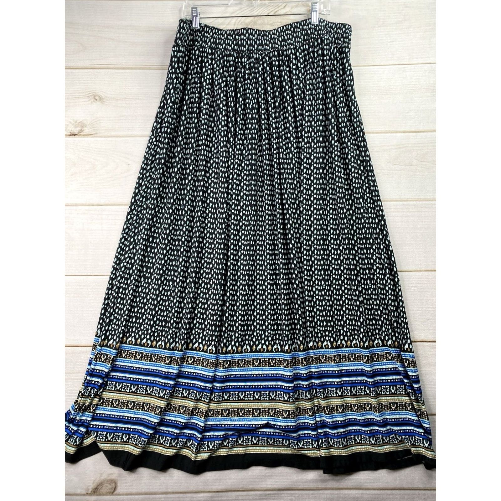 Vintage Vtg Anthony Richards Maxi Skirt 2X Black Blue Stripes Elastic Waist Jersey Skirt Womens 90s Vintage Theme 90s Size XXL / US 16-18 / IT 52-54 - 7 Thumbnail