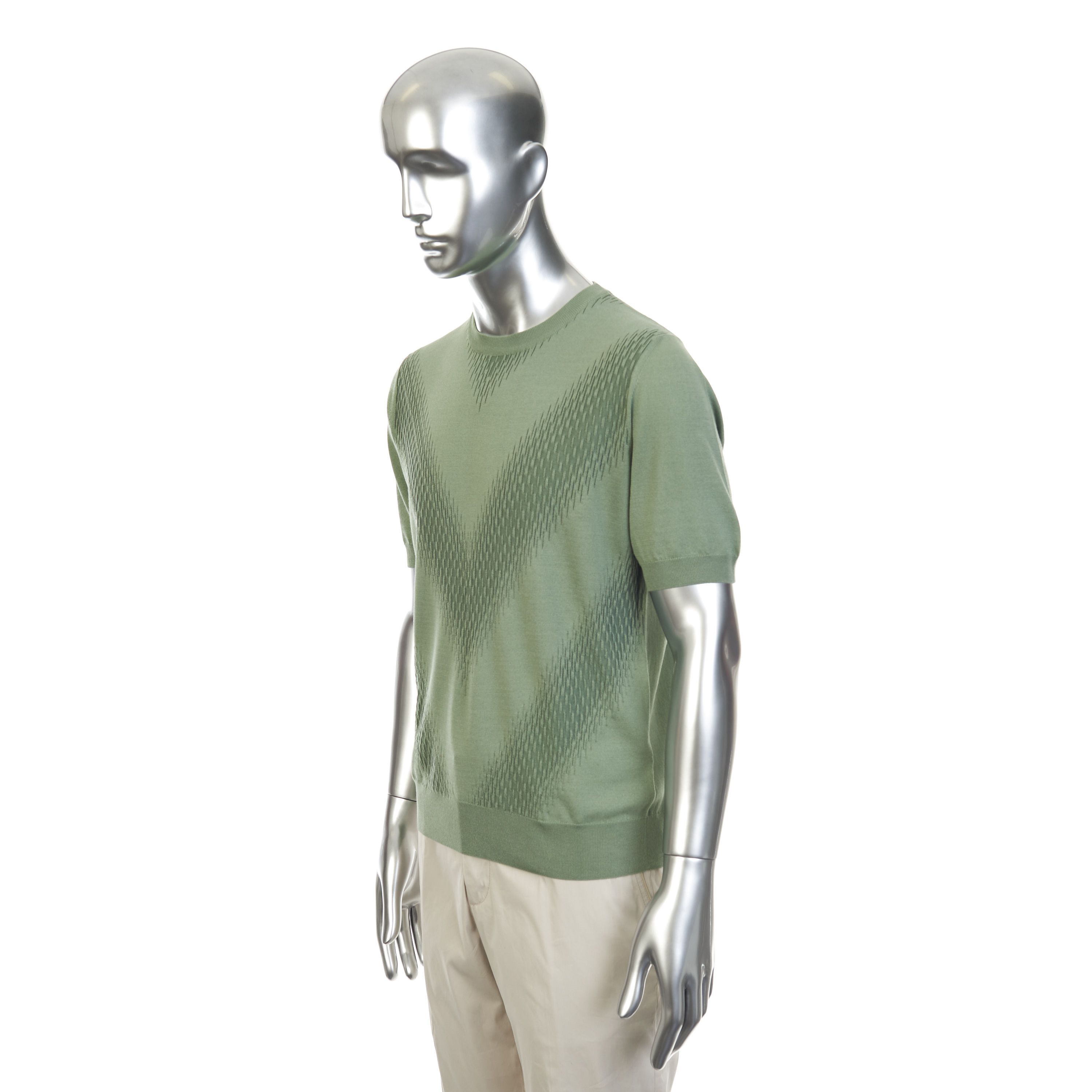 Zilli Thyme Green Casual Short Sleeves Sweater with V Patern Size US M / EU 48-50 / 2 - 2 Thumbnail