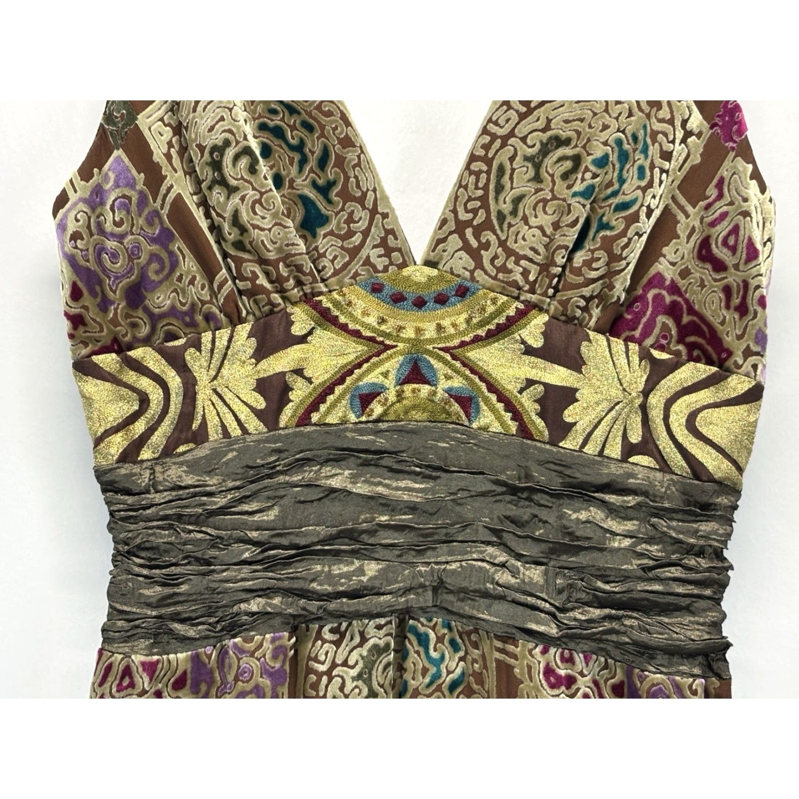 Nicole Miller Nicole Miller Velvet Burnout Dress Sleeveless 10 Multicolor Knee Length Fairy V-Neck Zip Cocktail Womens Size L / US 10 / IT 46 - 3 Thumbnail