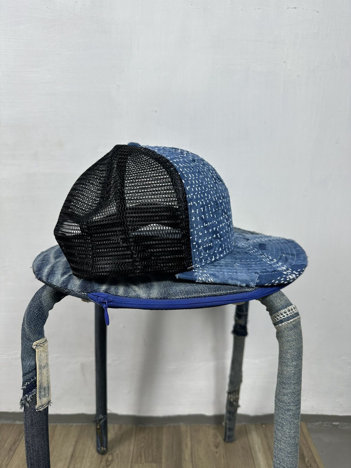 Handmade Custom Made Distressed Patchwork Boro Trucker hats Size ONE SIZE - 3 Thumbnail