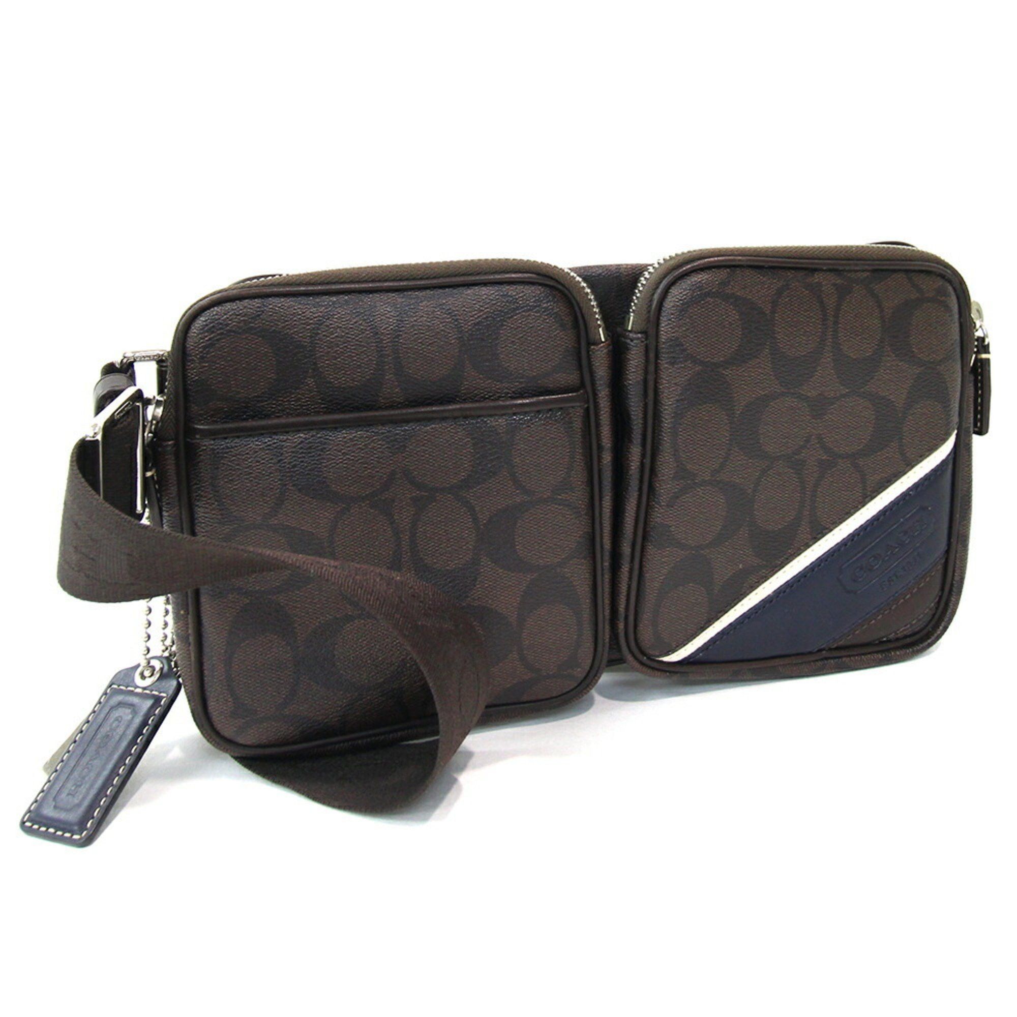 Coach Coach Body Bag Signature Belt 70337 Dark Brown PVC Leather Waist Shoulder Stripe Men's COACH Size ONE SIZE - 1 Thumbnail
