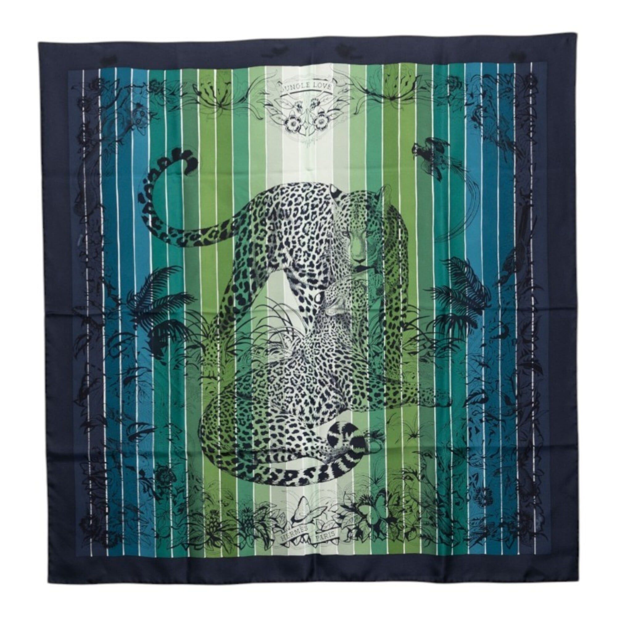 Hermes Hermes Carre 90 JUNGLE LOVE Scarf/Muffler, Large Size, Green, Navy, Multicolor, Silk, Women's. Size ONE SIZE - 1 Thumbnail