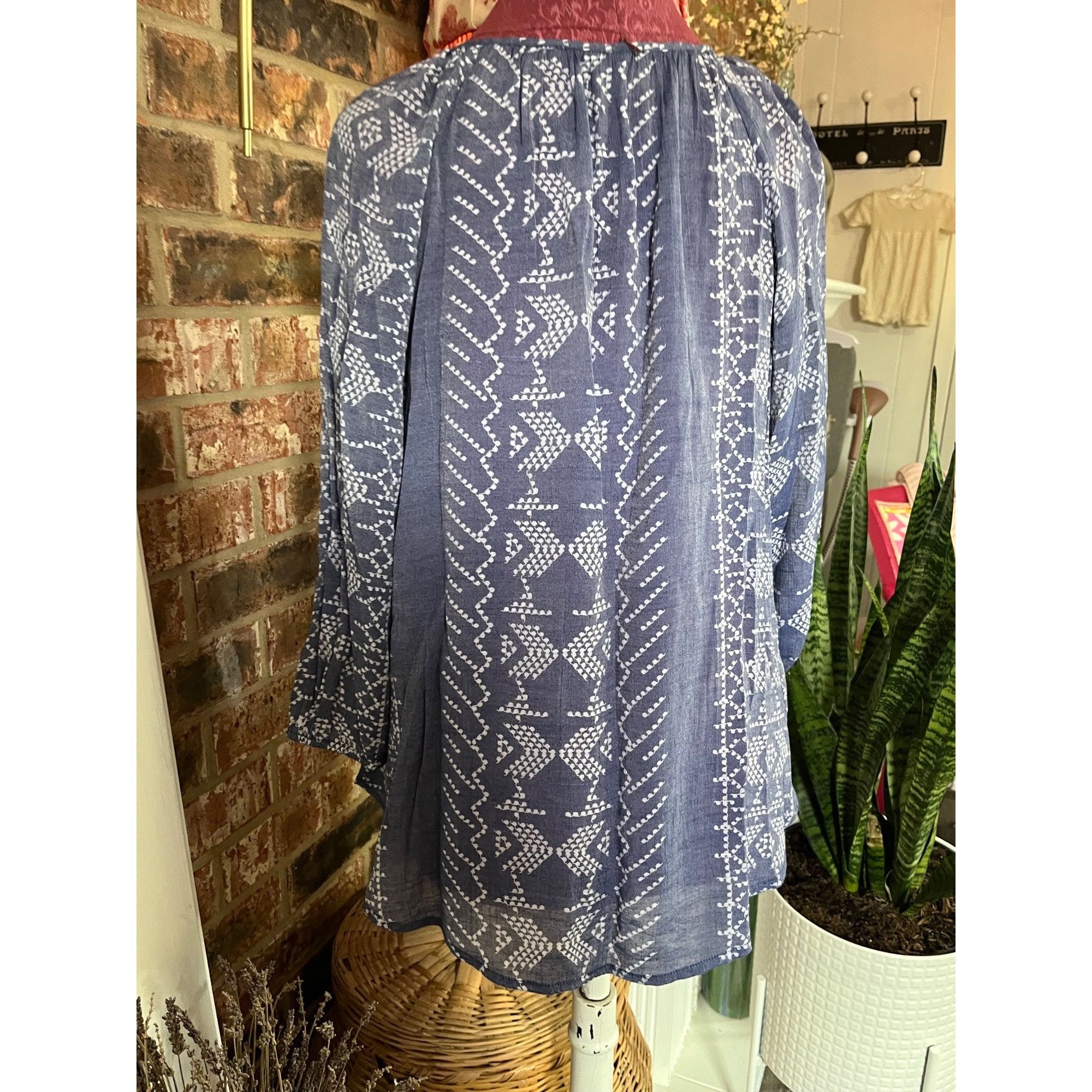 Other Fred David Womens Boho Style Blue & White Printed Long Sleev Size S / US 4 / IT 40 - 3 Thumbnail