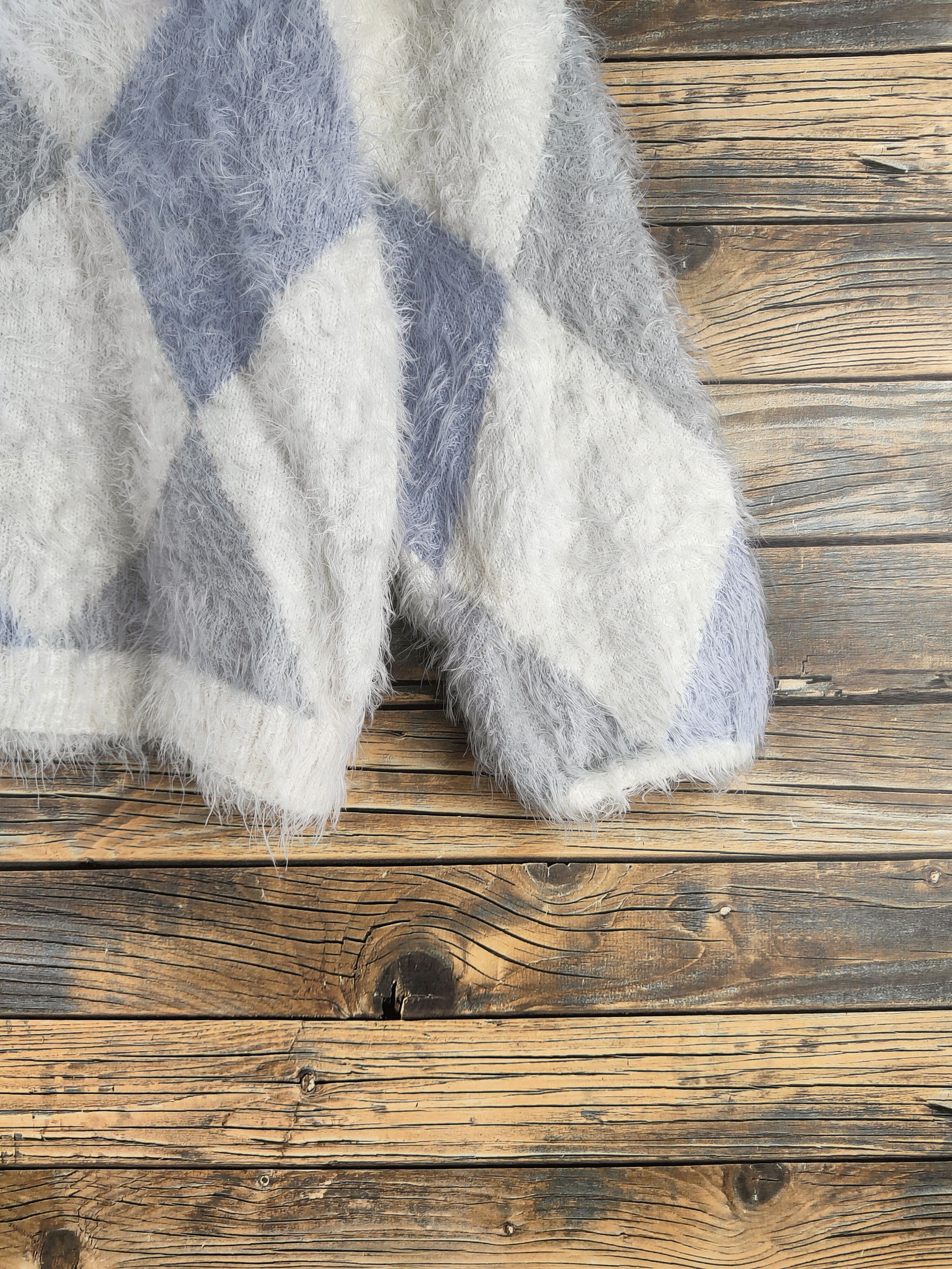 Japanese Brand DL Lip Service White Blue Gray Fur Mohair Knitwear #46-909 Size M / US 6-8 / IT 42-44 - 6 Thumbnail
