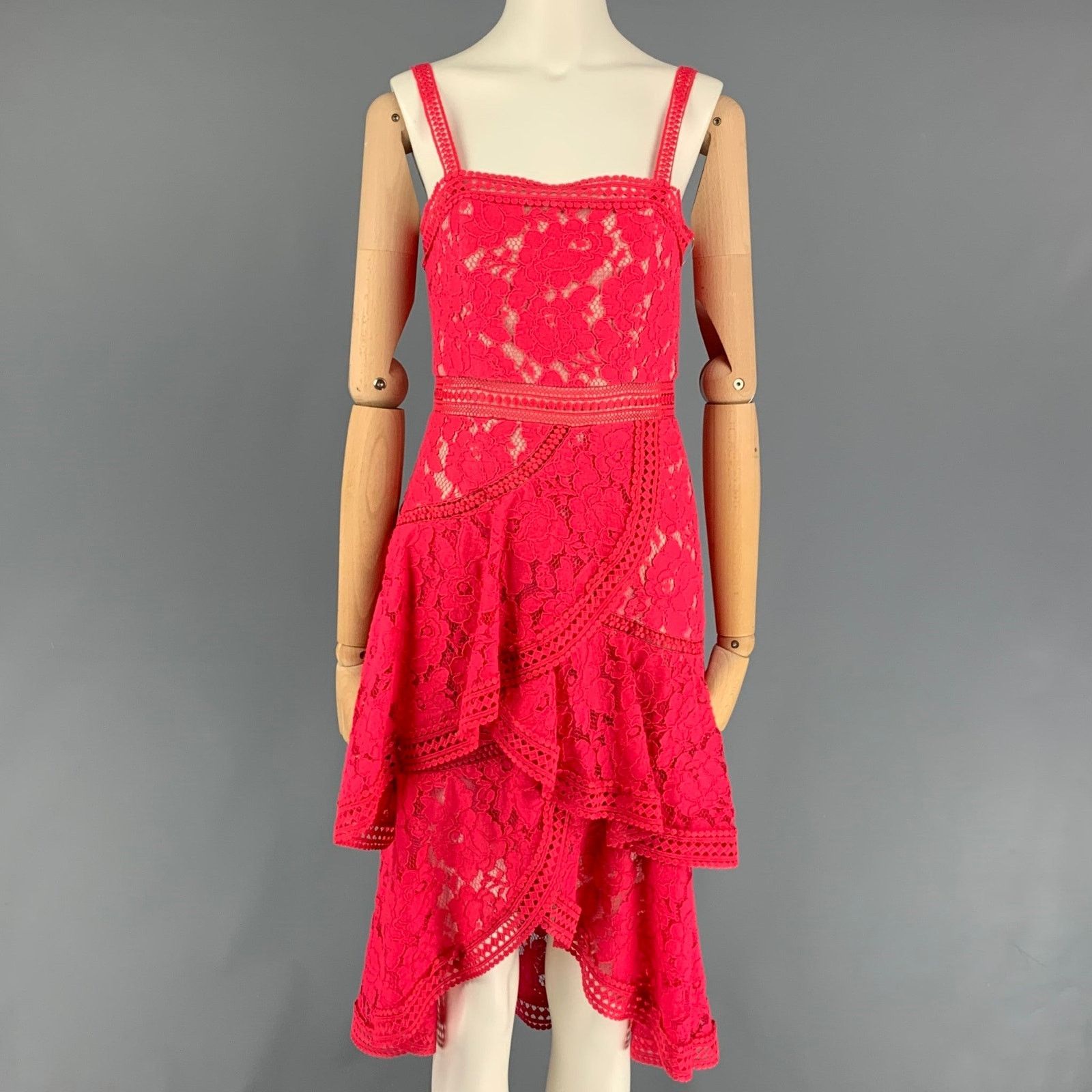 Alice + Olivia ALICE + OLIVIA Raspberry Cotton Nylon Lace A-Line Dress Size XS / US 0-2 / IT 36-38 - 2 Thumbnail