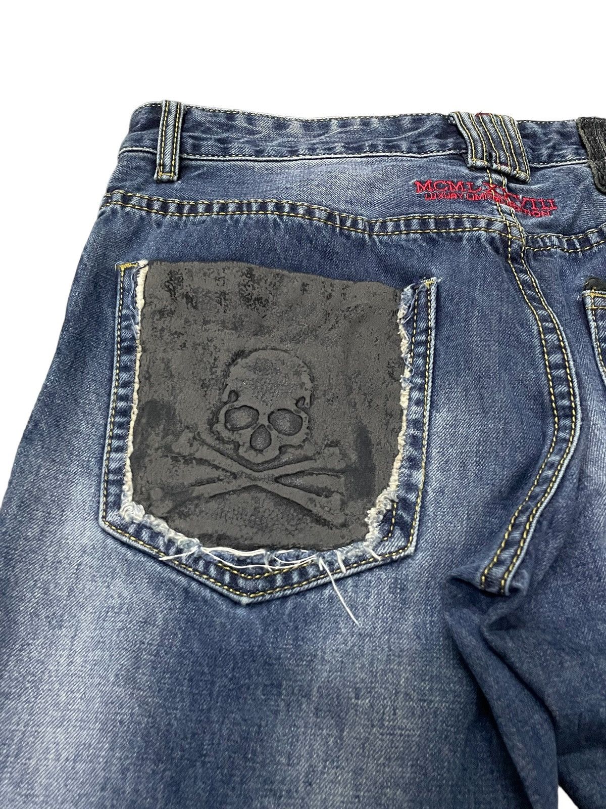 Hysteric Glamour × Philipp Plein Philip Plein Skull Embossed Crash Distressed Straight Jeans Size US 30 / EU 46 - 16 Thumbnail