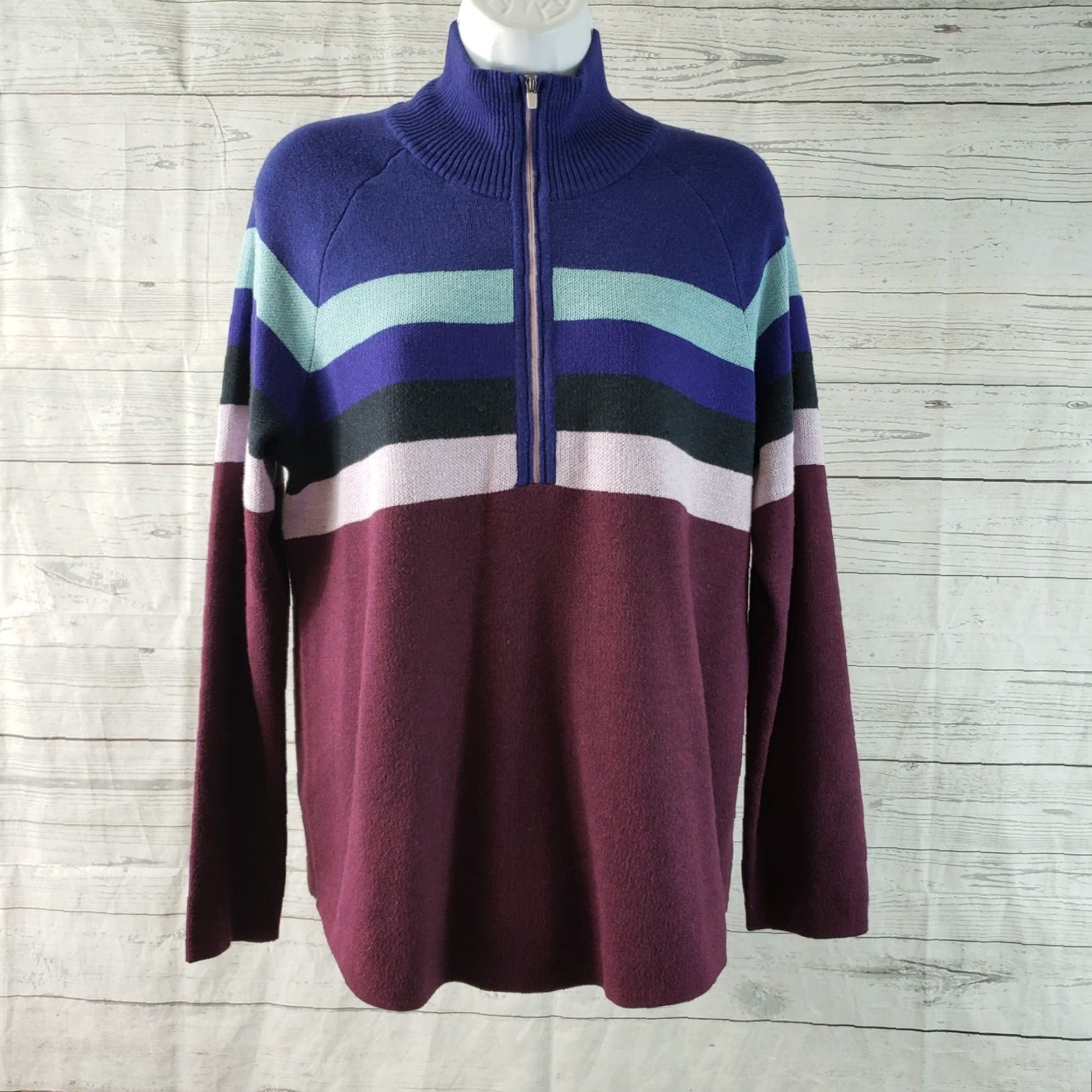 Eddie Bauer VINTAGE Eddie Bauer Womens 1/2 Zip Pullover Sweater Sz Large Blue Purple Stripe Shirt Womens L Purple Stripe 1/2 Zip Pullover Sweater Size L / US 10 / IT 46 - 2 Thumbnail