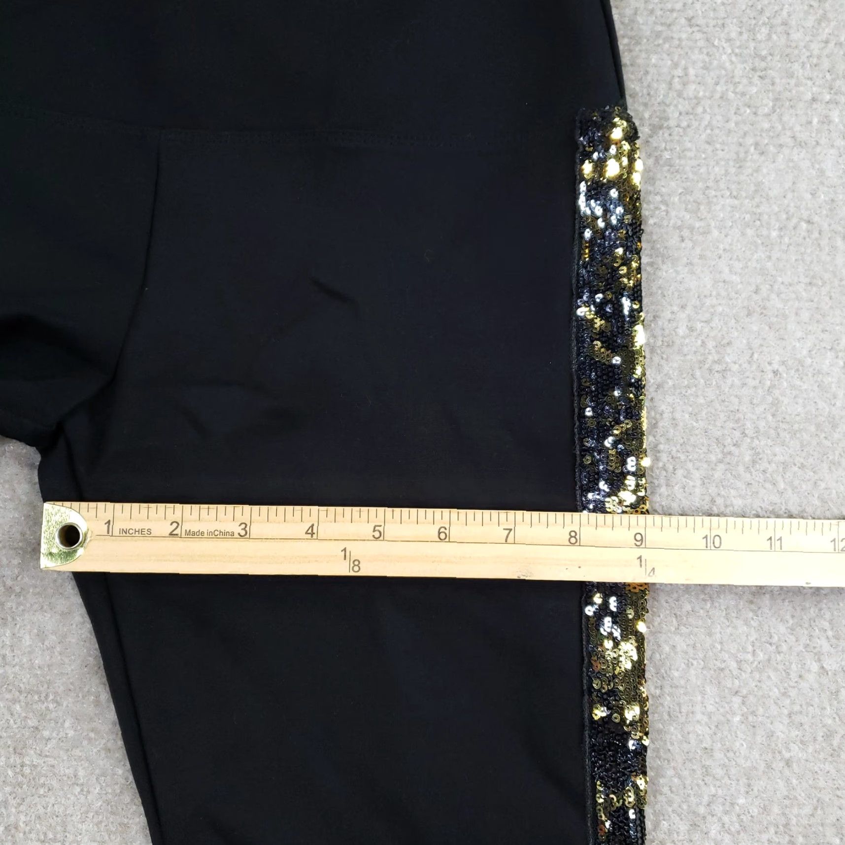 Vintage Lysse Leggings Womens Small Black High Rise Sequin Side Stripe Ankle Stretch Size 28" / US 6 / IT 42 - 6 Thumbnail