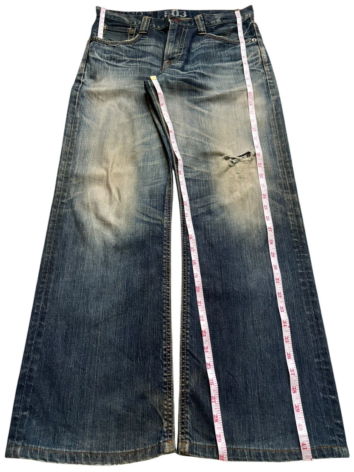 Edwin × Japanese Brand Vintage Japanese Edwin Faded Mud Wash Distress Flare Jeans Size US 33 - 13 Thumbnail
