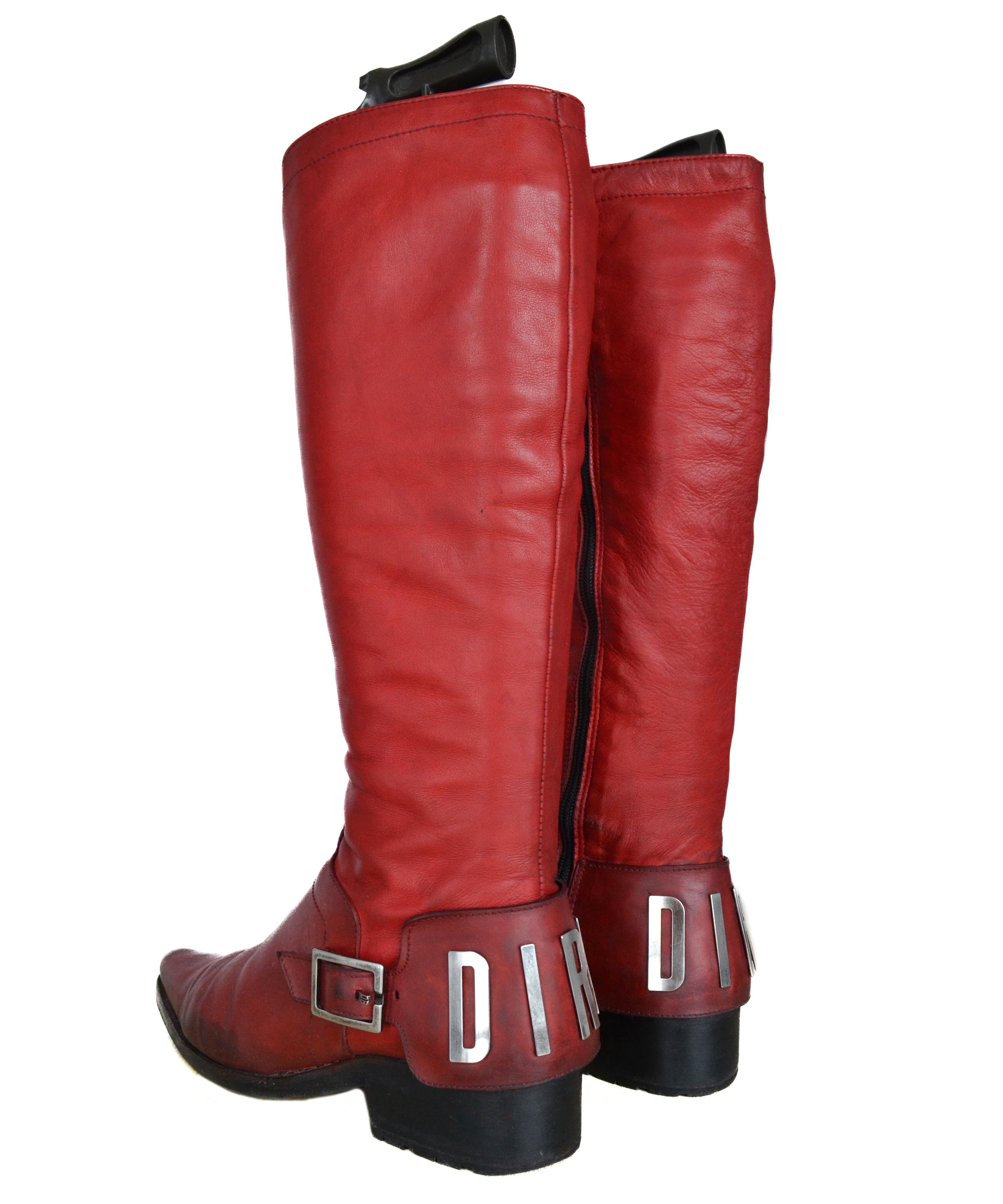 Dirk Bikkembergs Dirk Bikkembergs Boots Metal Logo Tall Shoes Red 90s Zip Size US 10 / IT 40 - 8 Thumbnail