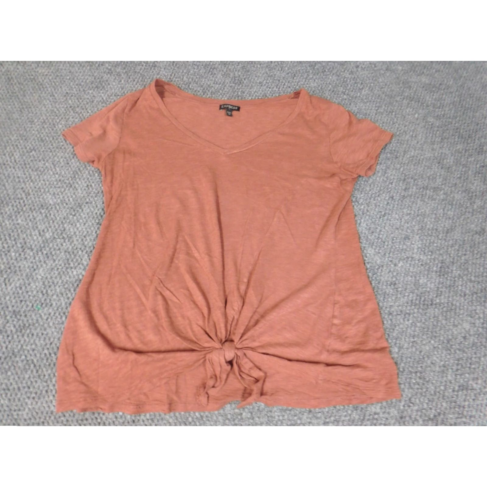 Express Express Blouse Womens Medium pink pullover stretch solid collar short sleeve casual Polyester Regular Basic Ladies M Stretch Size M / US 6-8 / IT 42-44 - 3 Thumbnail