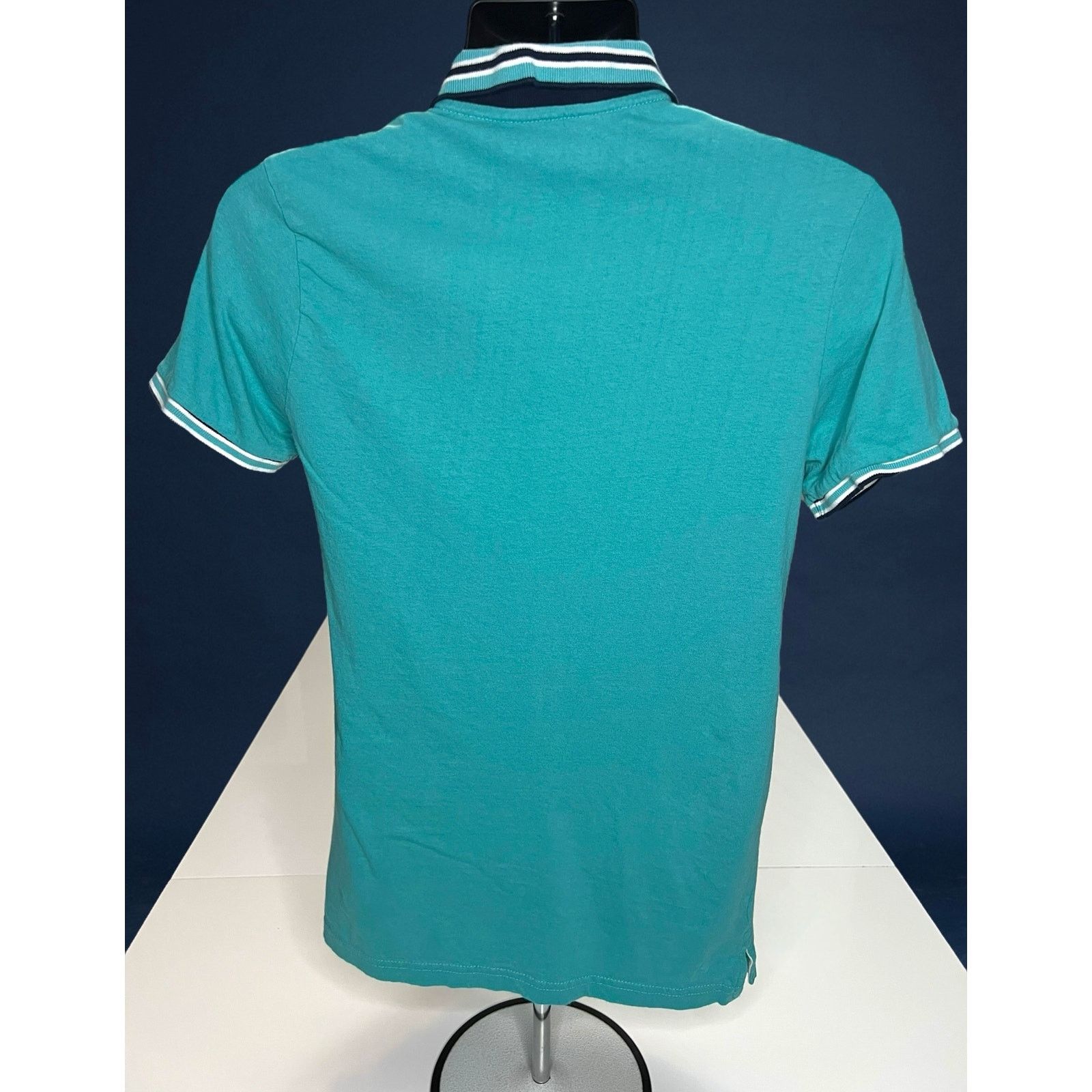 Aeropostale Aeropostale Men Polo Shirt Teal Blue Striped Collar A87 Logo Size US S / EU 44-46 / 1 - 2 Thumbnail