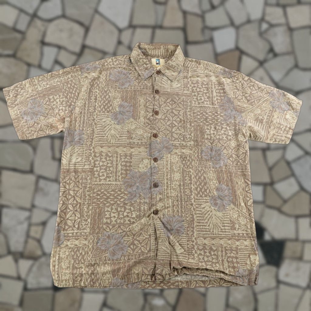 Vintage Kahala Shirt Mens Large Brown Hawaiian Tribal Aloha Camp Linen Rayon Cotton Camp Size US L / EU 52-54 / 3 - 1 Thumbnail