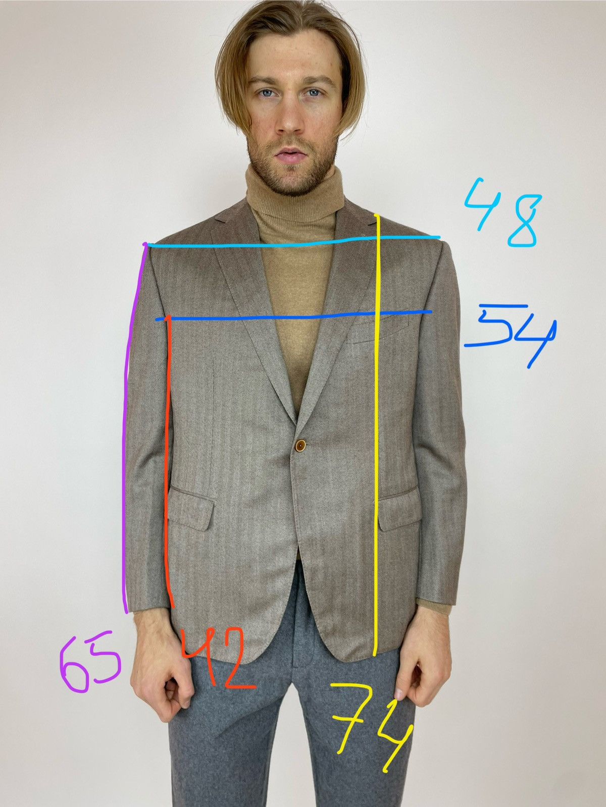 Designer × SCABAL SCABAL Cashmere Blazer one button Mens size 56R Size 46R - 21 Thumbnail