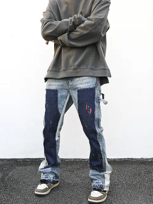Jean Paint Splatter Panel Flare Denim Jeans Size US 32 / EU 48 - 3 Thumbnail
