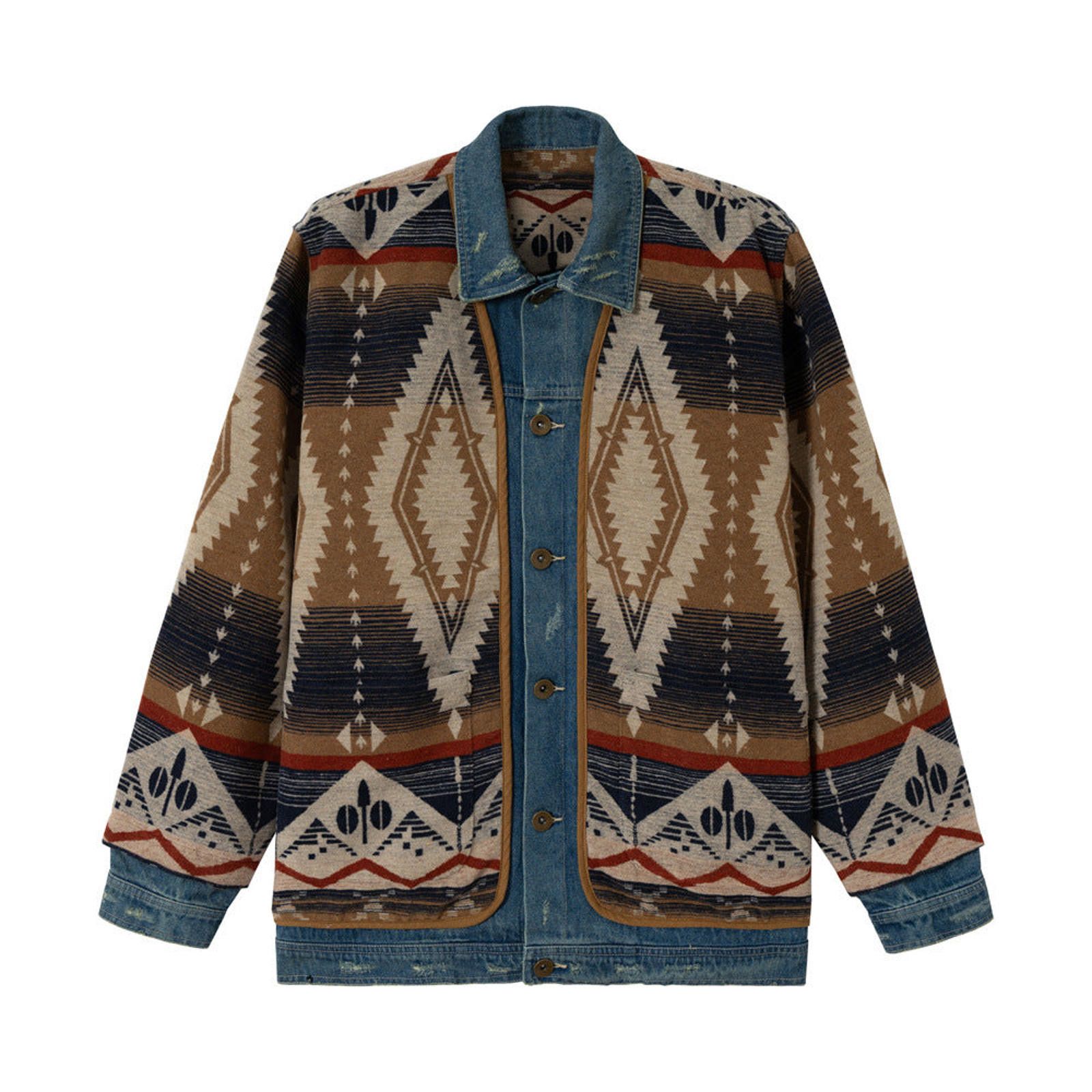 Japanese Brand Southwestern Patterned Denim Jacket with Button Closure Size US L / EU 52-54 / 3 - 1 Thumbnail