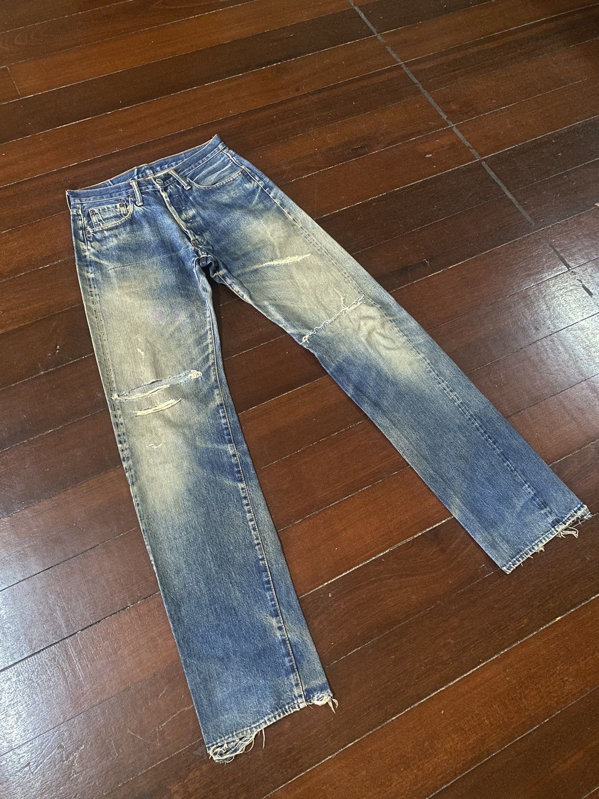 Denime Vintage denime Distress Mud wash Denim Selvedge Jeans Size US 29 - 2 Thumbnail
