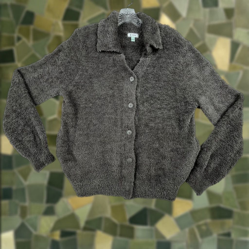 Vintage Susina Cardigan Sweater Womens Large Gray Brown Polyester Plush Classic Collared Size L / US 10 / IT 46 - 1 Thumbnail