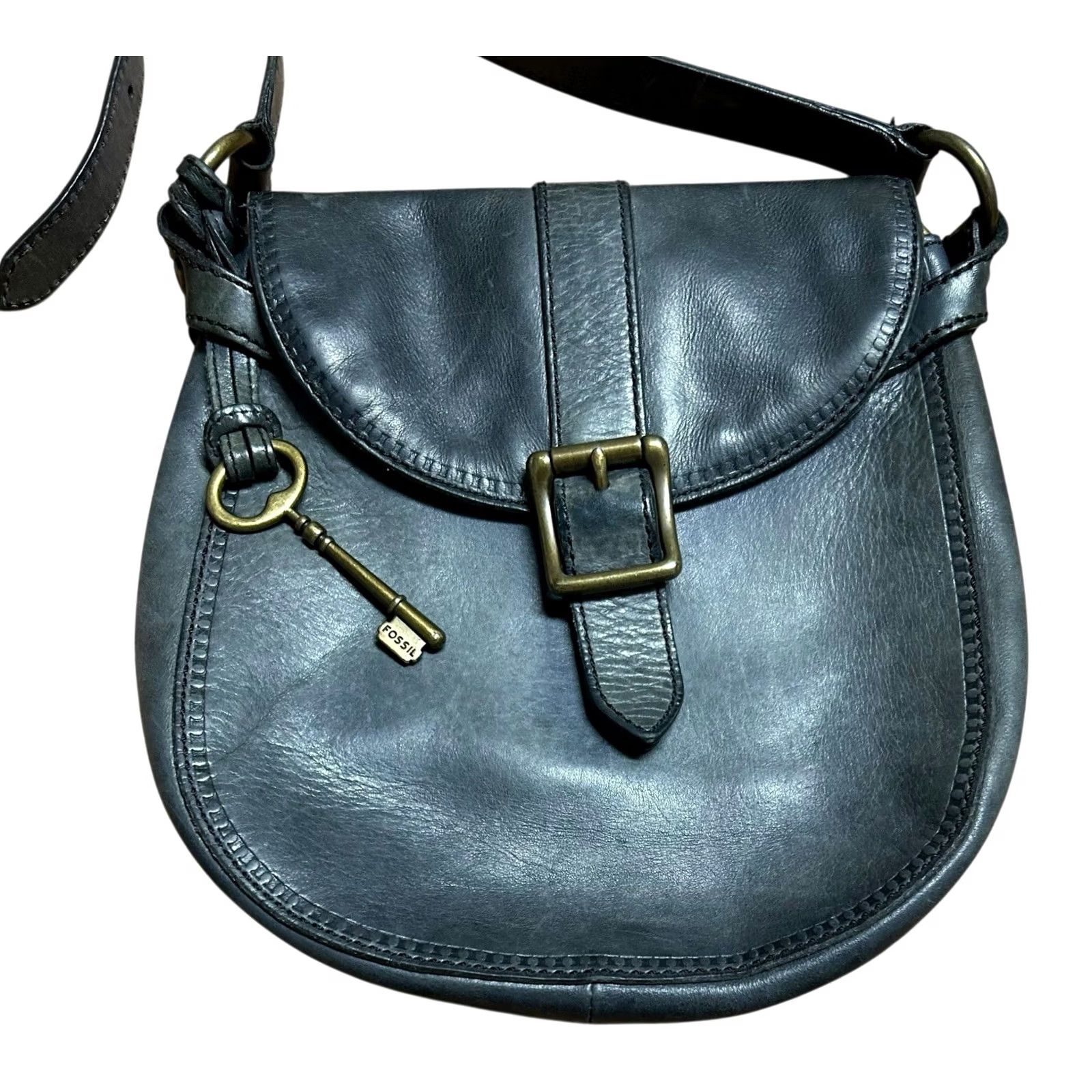 Fossil FOSSIL KEY Grey Leather Satchel Crossbody Purse Shoulder HandBag Women's Read Bag Sydney Vintage No Strap Tear Read More Details Size ONE SIZE - 2 Thumbnail