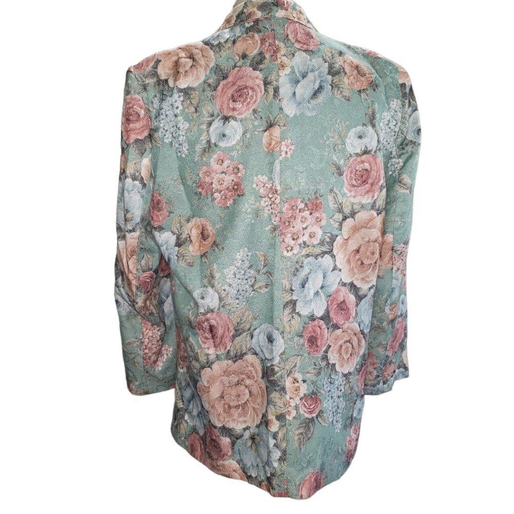Designer CT389a Alfred Dunner Formal Floral Green Jacket Petite 12 Size XL / US 12-14 / IT 48-50 - 2 Thumbnail