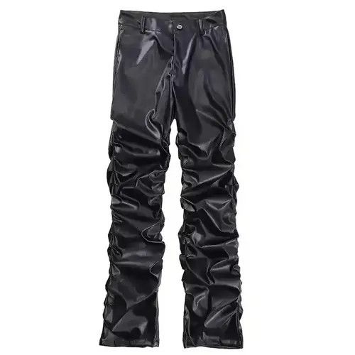 Vintage Kawamura x aoka Punk Warped Waxed Leather Baggy Pants Size US 34 / EU 50 - 4 Thumbnail