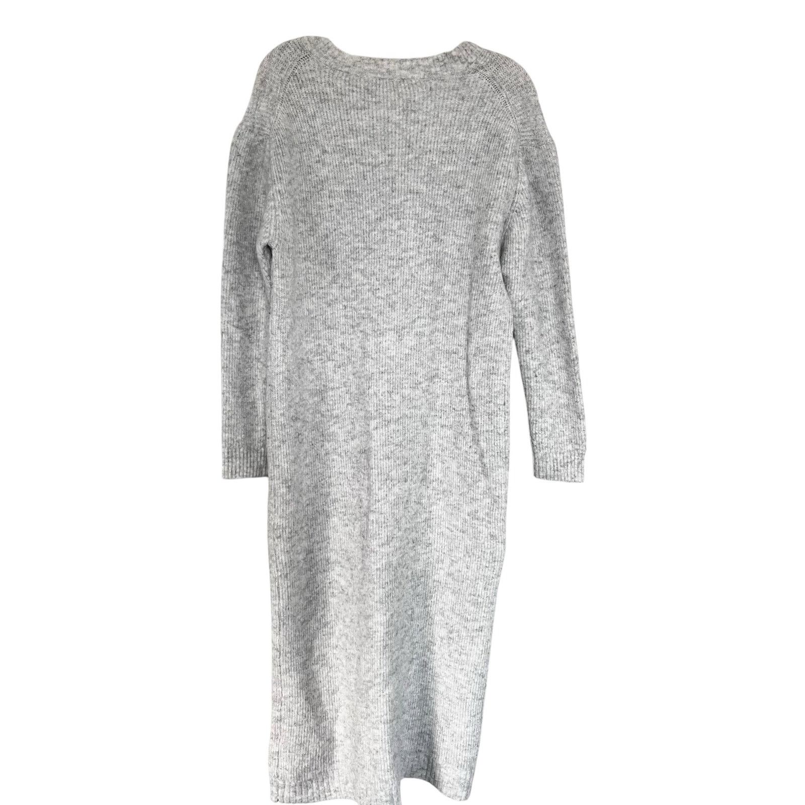 Zara Zara Heather Gray Wool V-Neck Long Sleeve Midi Sweater Dress Size S / US 4 / IT 40 - 3 Thumbnail