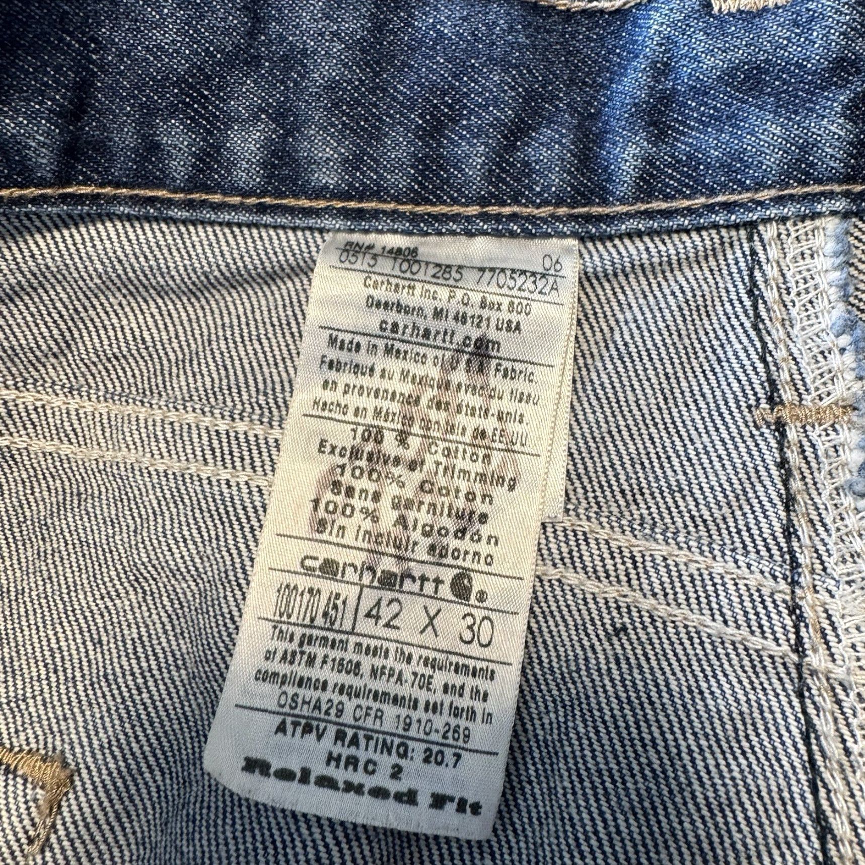 Carhartt VINTAGE Carhartt Jeans Mens 42x30 Flame-Resistant FR Work Carhartt Double Knee Denim Blue 90s Grunge Mens Size US 42 / EU 58 - 7 Thumbnail