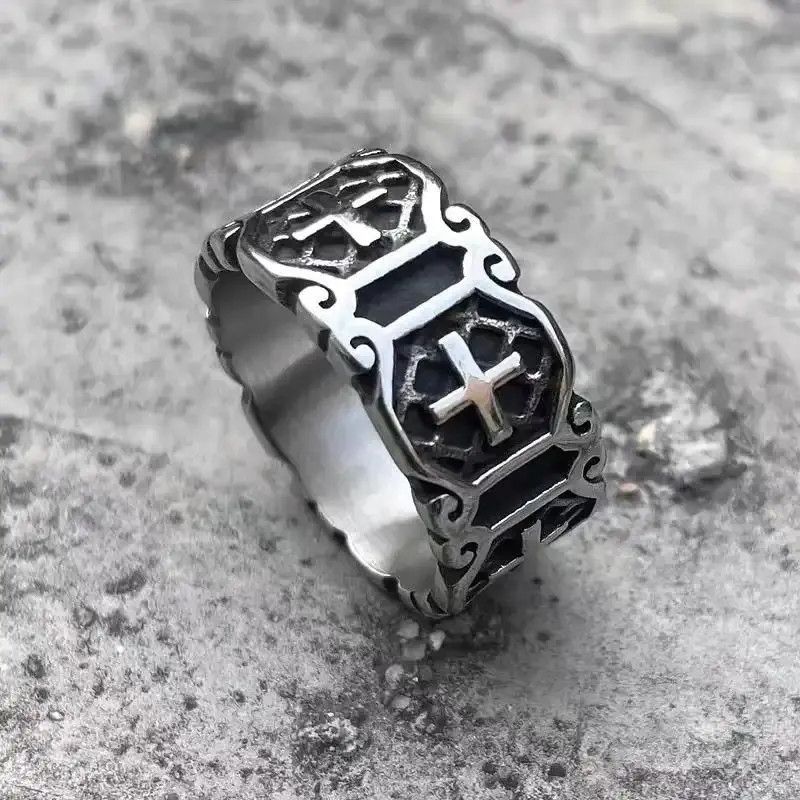 Jewelry × Streetwear × Vintage Vintage Punk Cross Jesus Pattern Ring ...