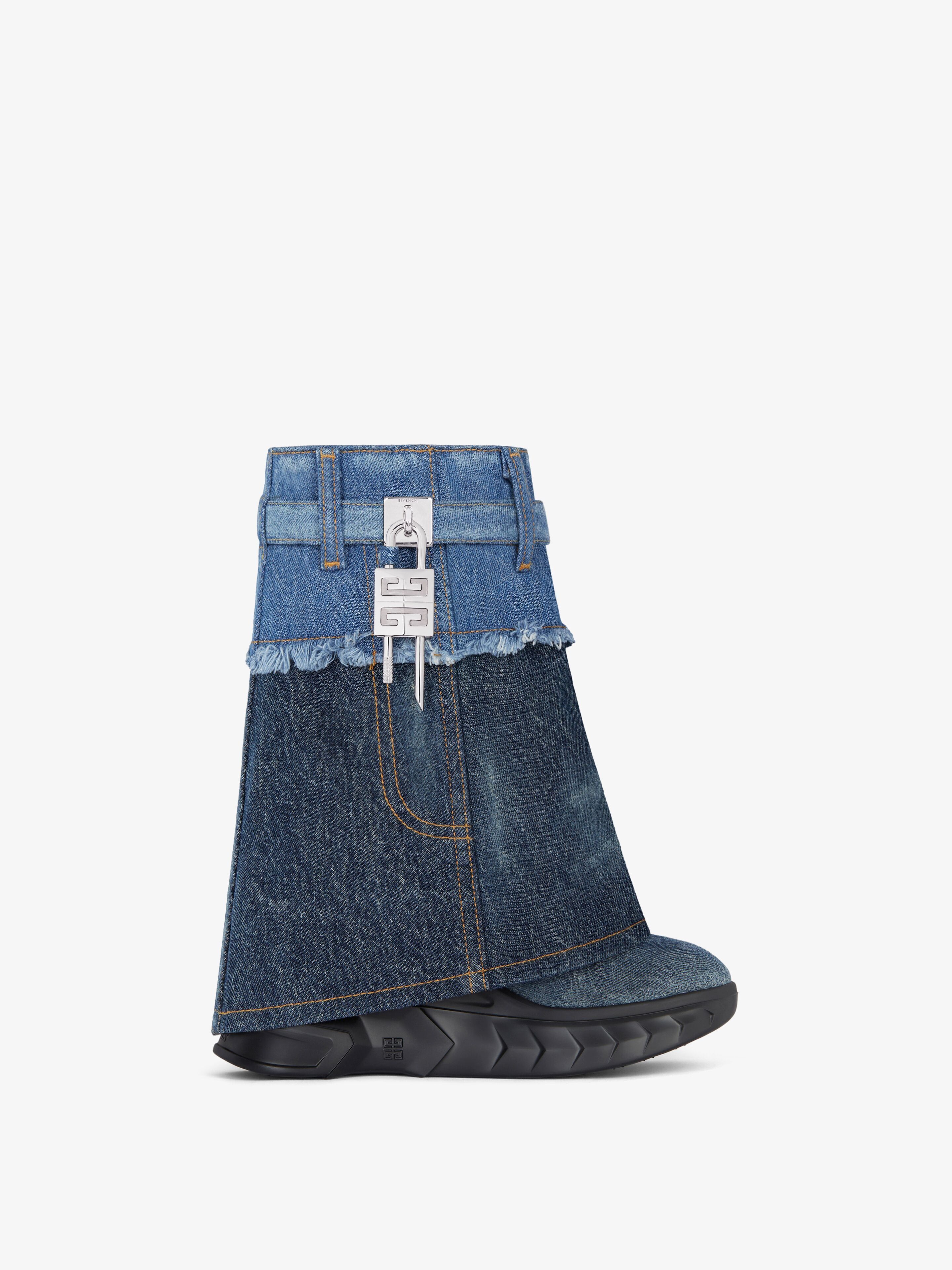 Givenchy o1srvl11e0525 Shark Lock Ankle Boots Biker Low Wedge Blue Size US 12 / IT 42 - 1 Thumbnail